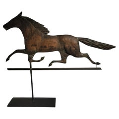 19thc Full Body Copper Horse Weather Vane on Stand