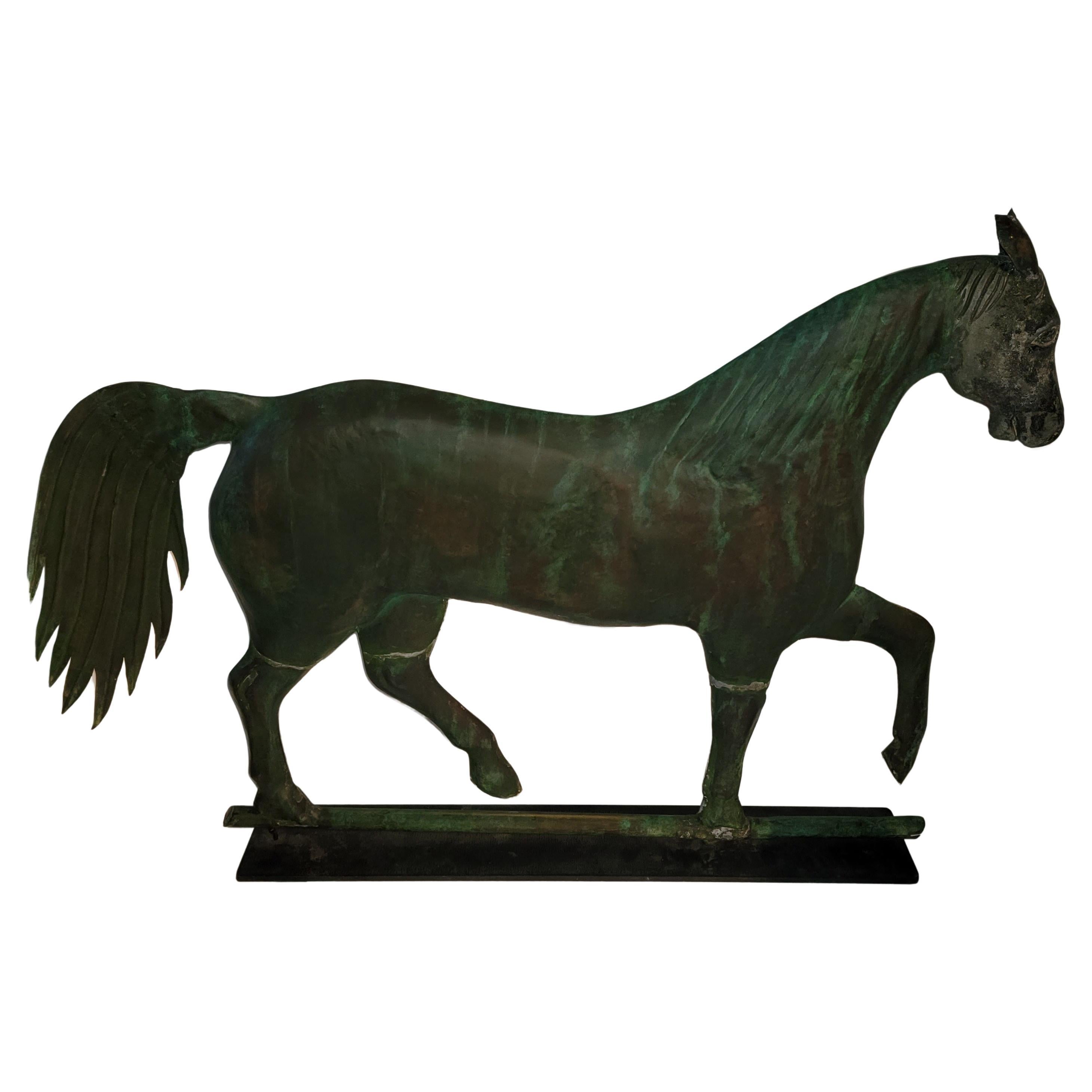 19Thc Amazing Full body monumental horse weather vane from New England.This amazing horse vane is all hand made and soldered.Custom iron base for horse. In very good condition from a private collection. Originally purchased years ago from a