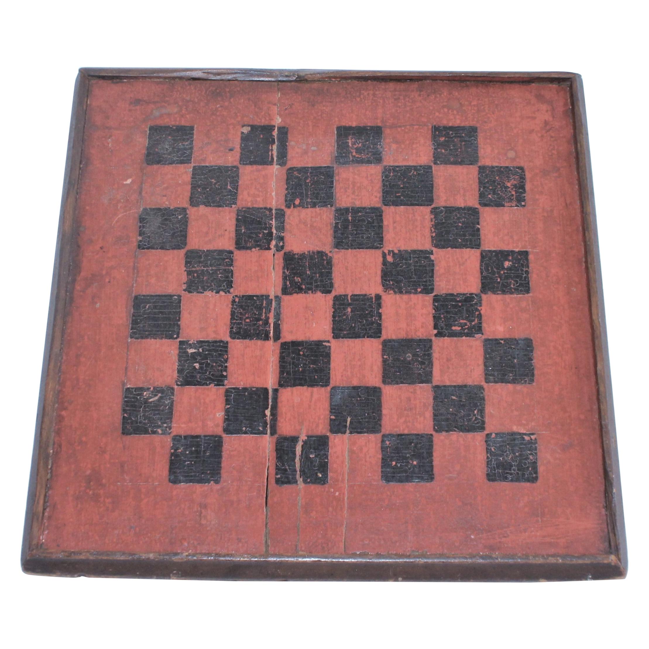 19th Century Game Board in Original Painted Bittersweet and Black Surface