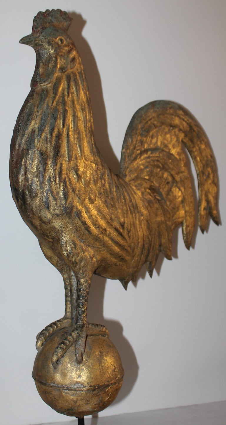 American 19Thc Gamecock Weather Vane in Original Surface For Sale