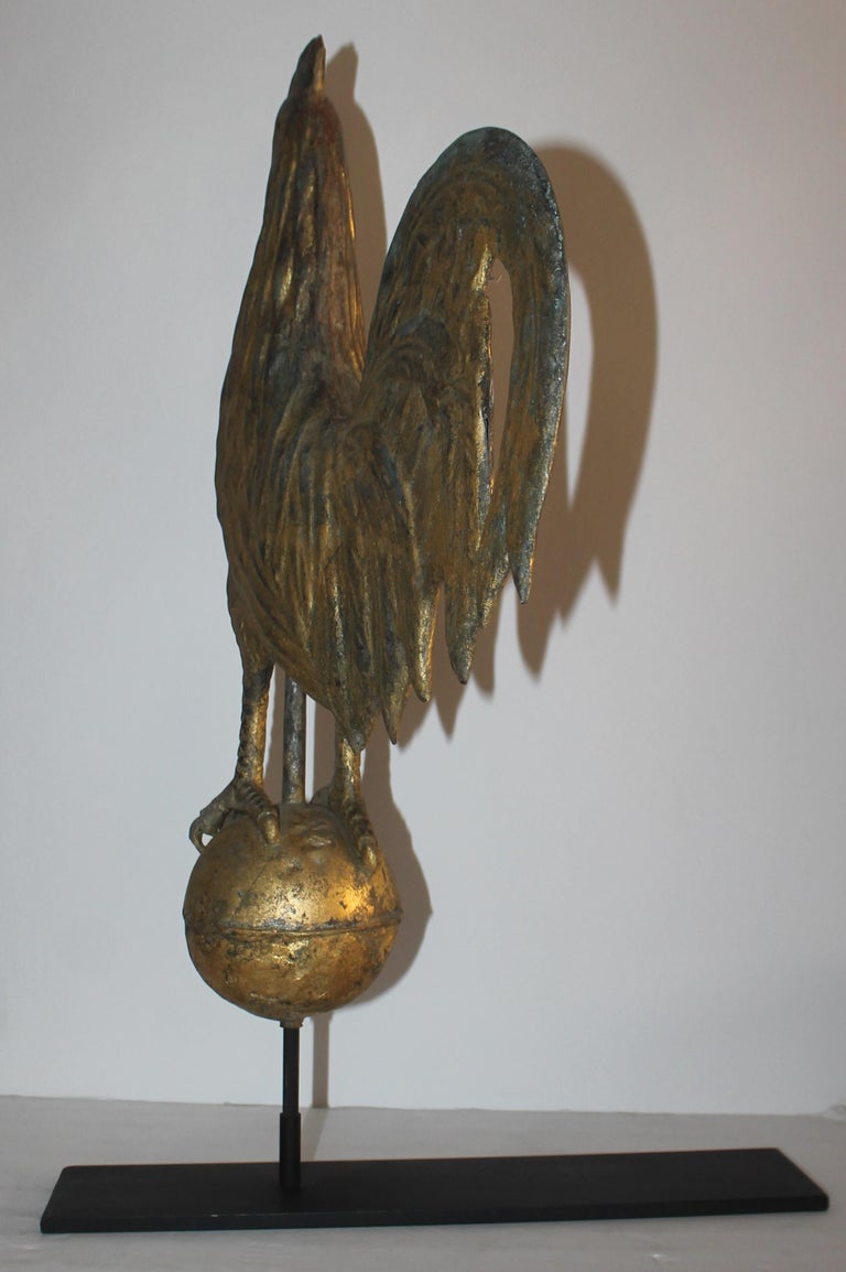 Hand-Crafted 19Thc Gamecock Weather Vane in Original Surface For Sale