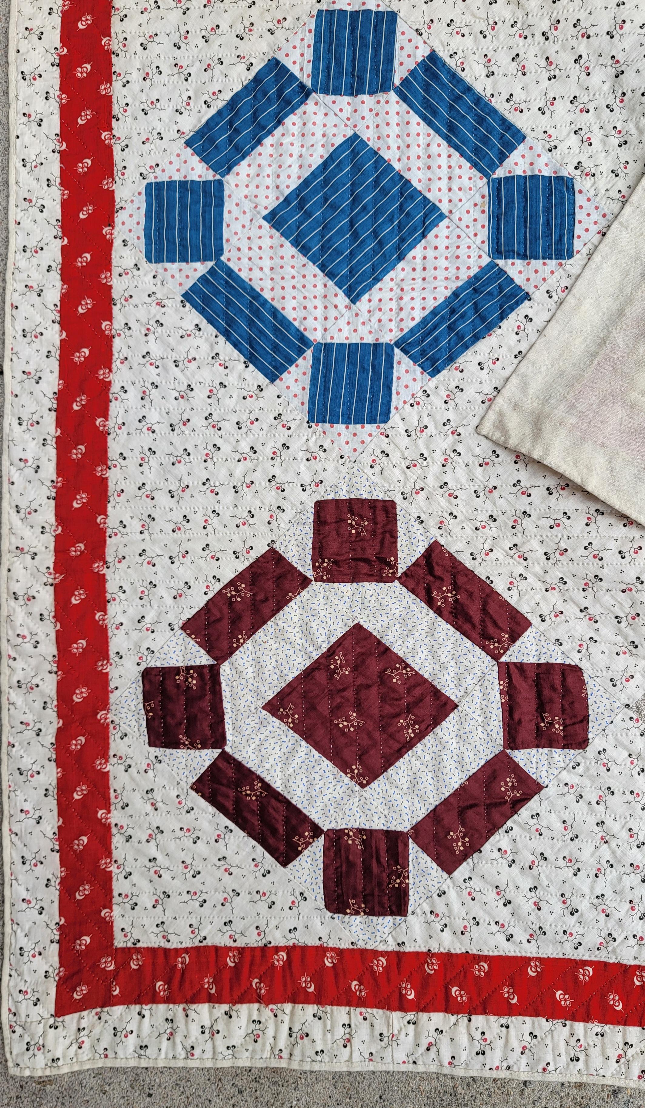 19Thc Geometric Blocks & Fantastic Early Fabrics Quilt For Sale 6