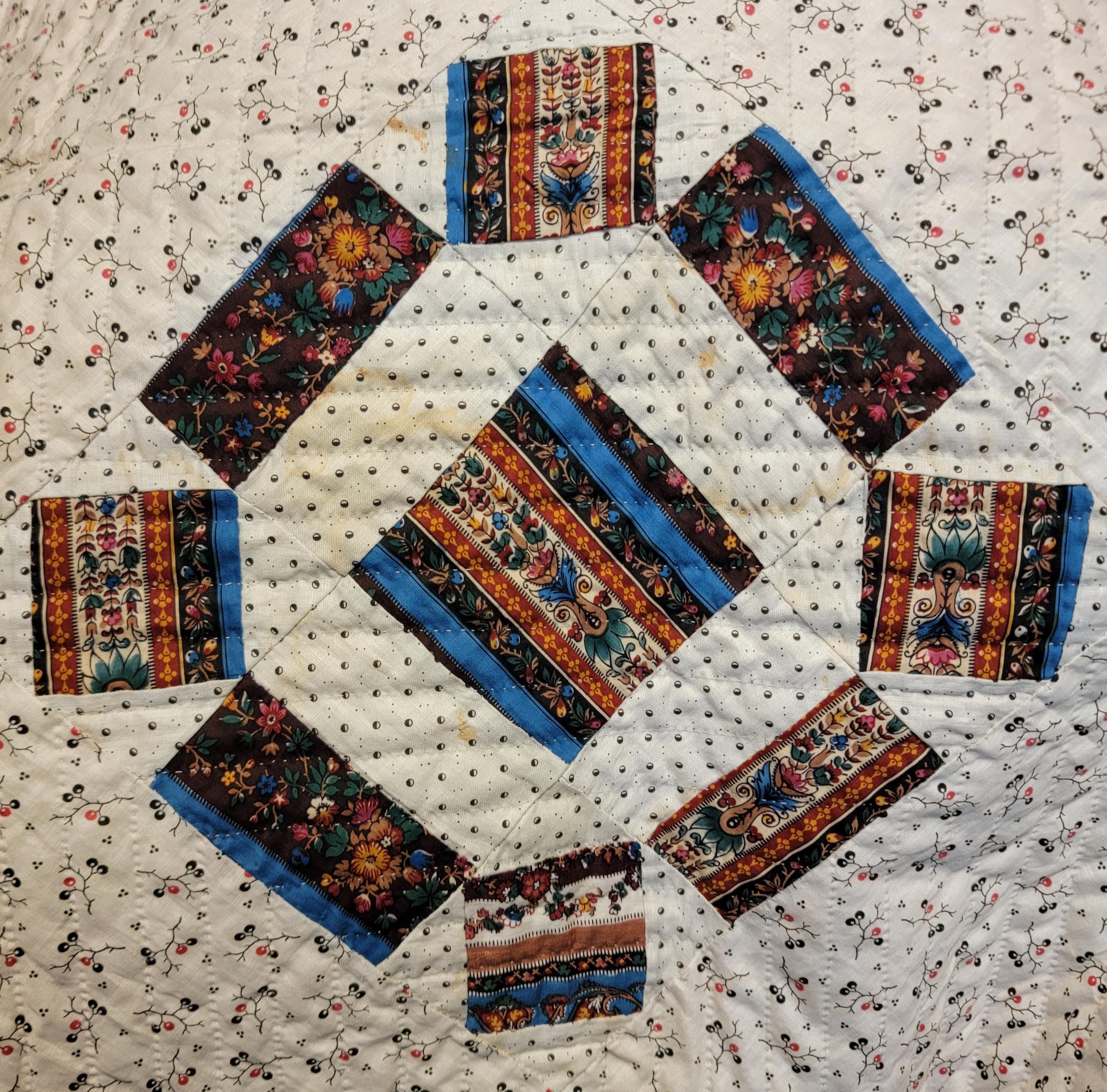 19Thc Geometric Blocks & Fantastic Early Fabrics Quilt For Sale 7