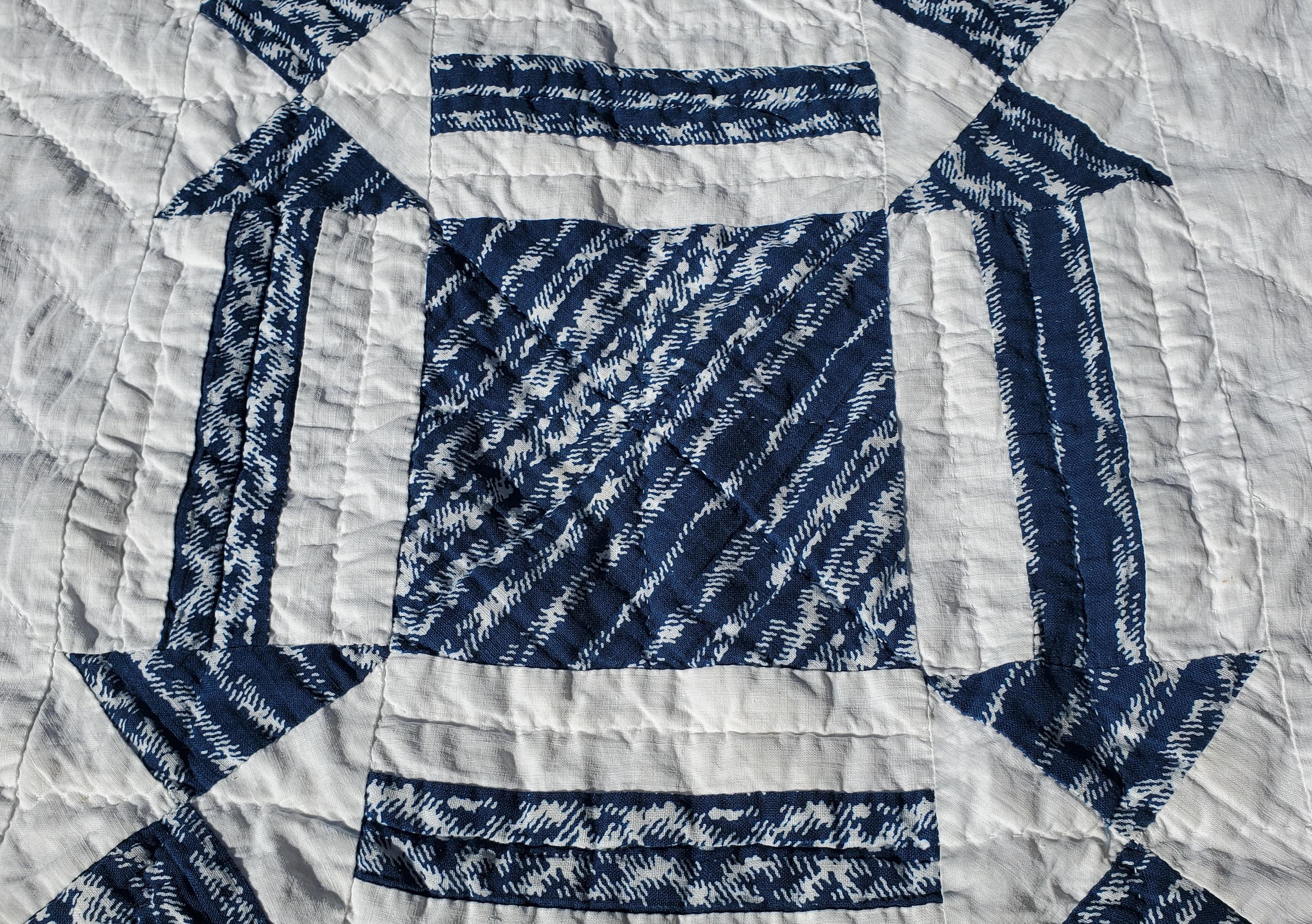 19thc Geometric Blue & White W/ Arrows & One Patch Quilt For Sale 1
