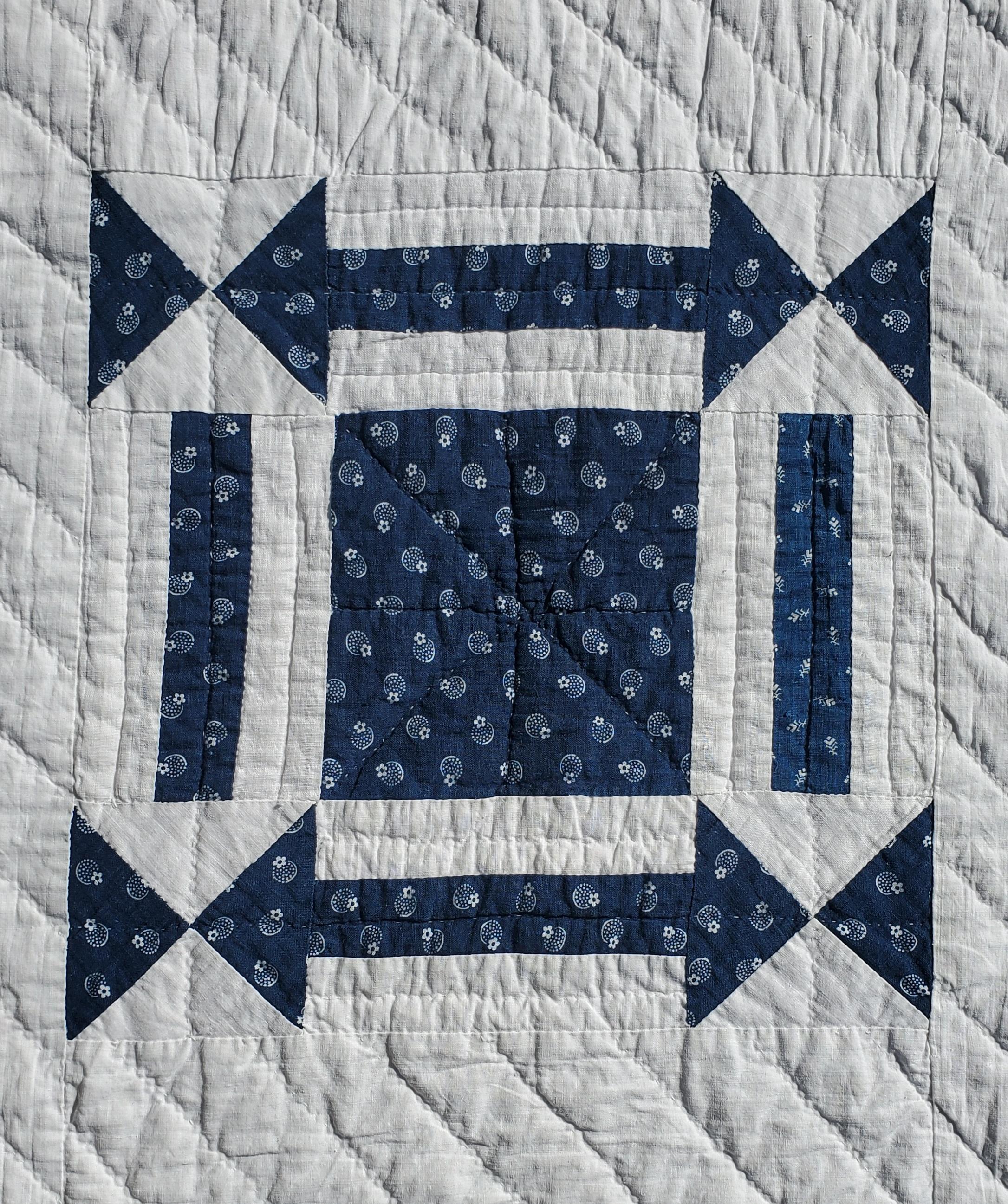 Adirondack 19thc Geometric Blue & White W/ Arrows & One Patch Quilt For Sale