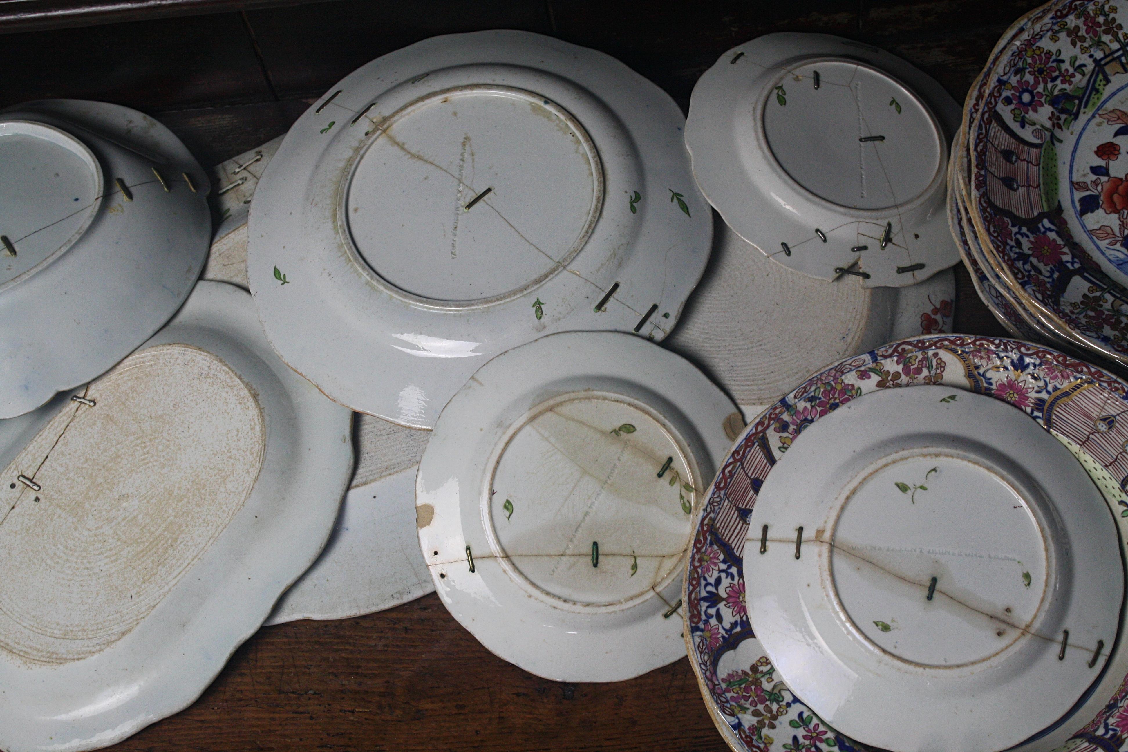 A rather wonderful collection of heavy ironstone plates, bowls, platters. Produced by the Mason Factory between 1813-1820 with a imari influenced design. It would appear these plates where of some important to one soul, possibly a wedding gift an