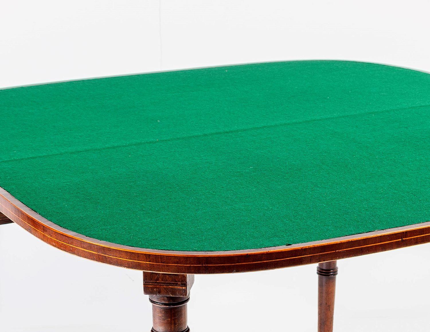 Joinery 19thC George III Mahogany Fiddle Back Folding Card Table with Green Baize Top