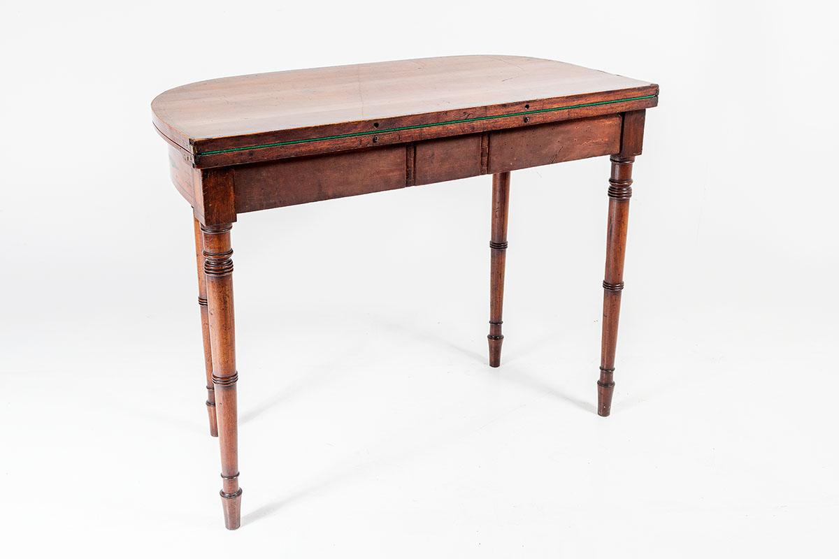 19thC George III Mahogany Fiddle Back Folding Card Table with Green Baize Top In Good Condition In Llanbrynmair, GB
