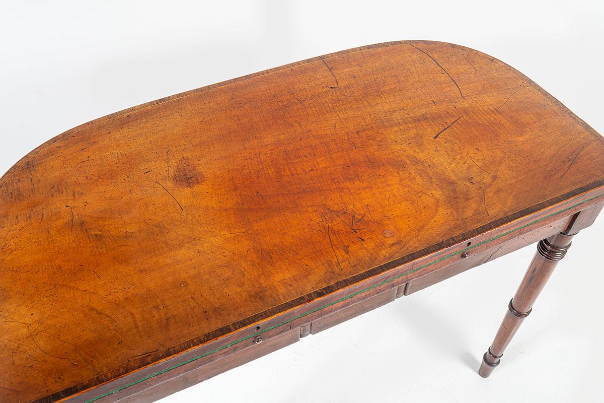 19th Century 19thC George III Mahogany Fiddle Back Folding Card Table with Green Baize Top