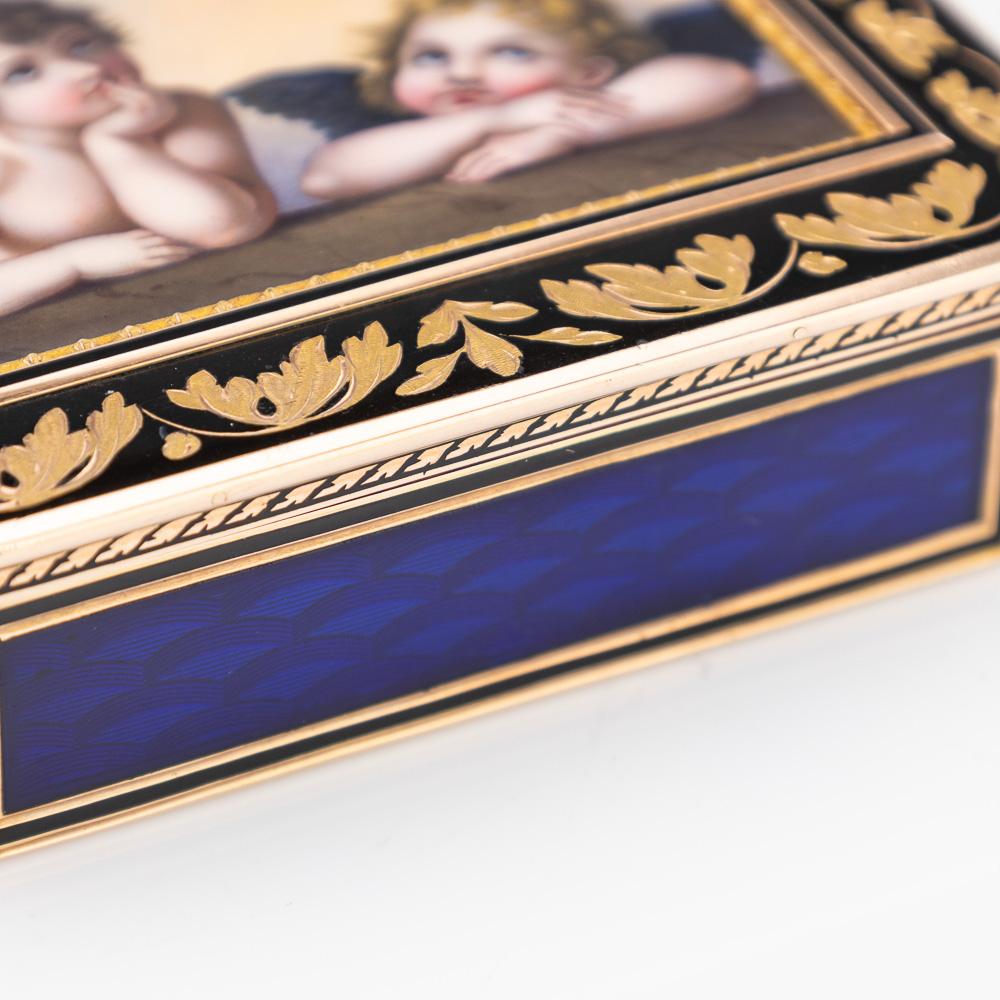 Tabatière allemande du XIXe siècle en or 18 carats et émail, Madonna Sixtine de Raphael, Hanau vers 1810 en vente 4