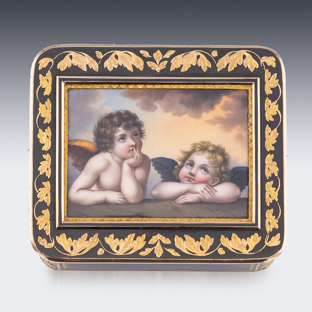 Tabatière allemande du XIXe siècle en or 18 carats et émail, Madonna Sixtine de Raphael, Hanau vers 1810 en vente 1