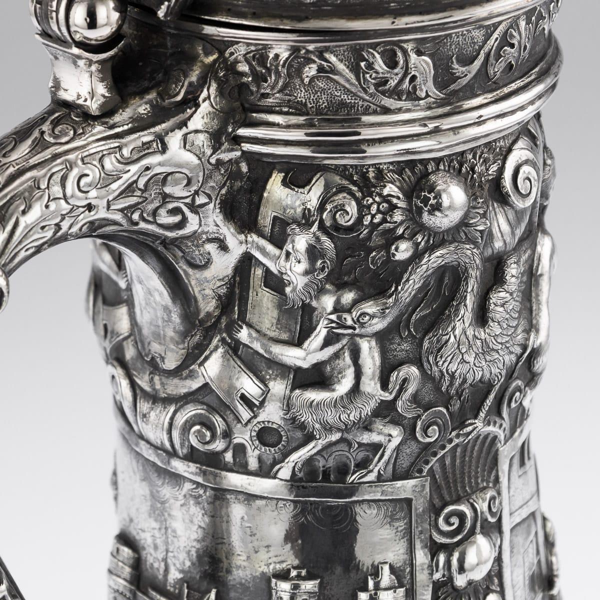 19th Century German Solid Silver Embossed Figural Tankard, Hanau, circa 1840 12