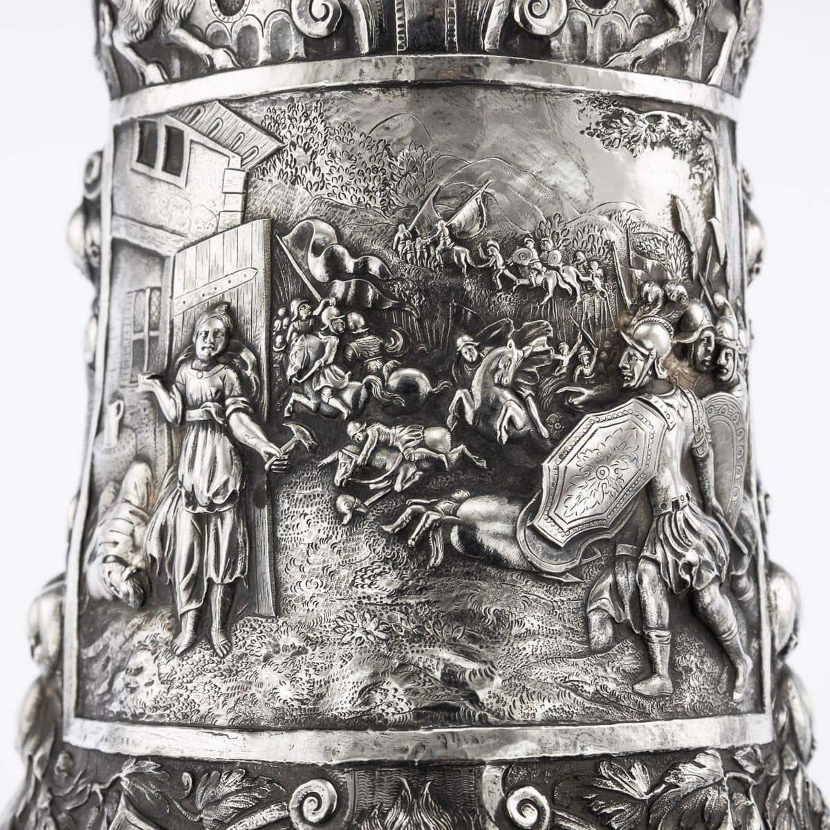 19th Century German Solid Silver Embossed Figural Tankard, Hanau, circa 1840 14