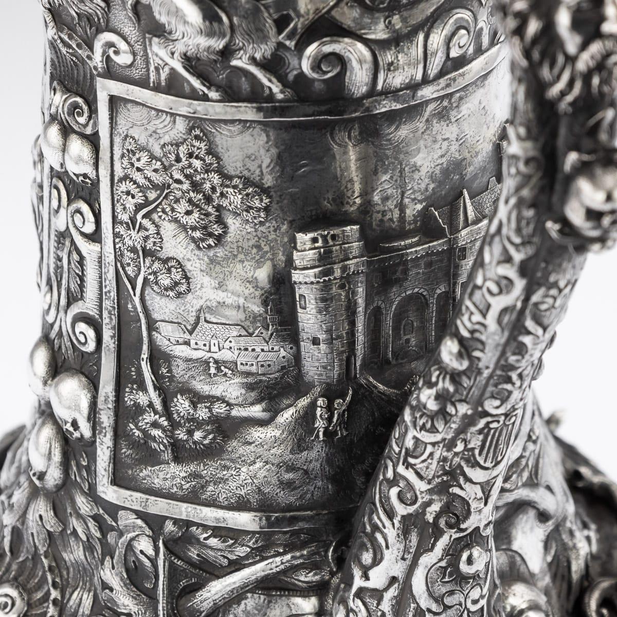 19th Century German Solid Silver Embossed Figural Tankard, Hanau, circa 1840 16