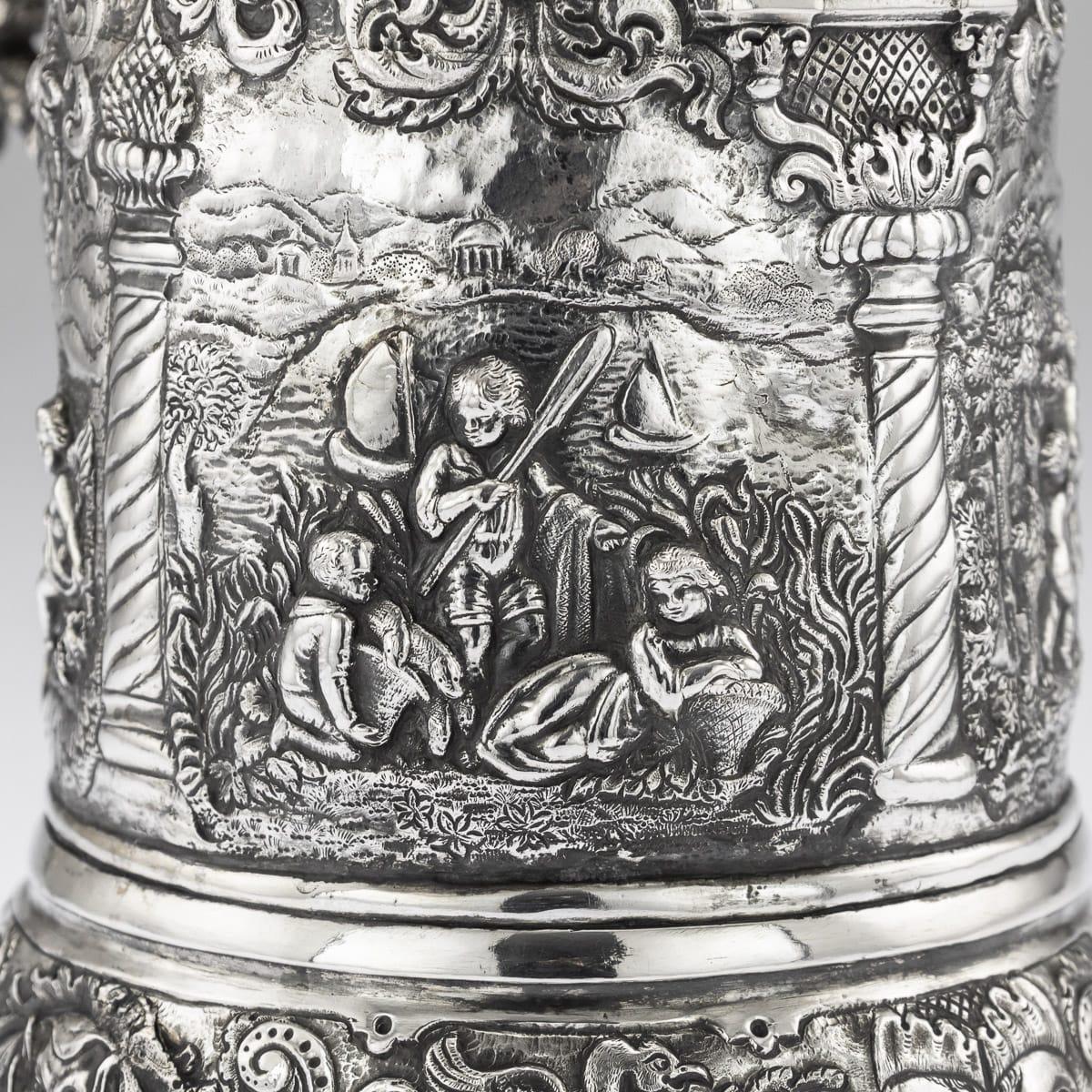 19th Century German Solid Silver Embossed Figural Tankard, Hanau, circa 1850 10