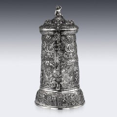 19th Century German Solid Silver Embossed Figural Tankard, Hanau, circa 1850
