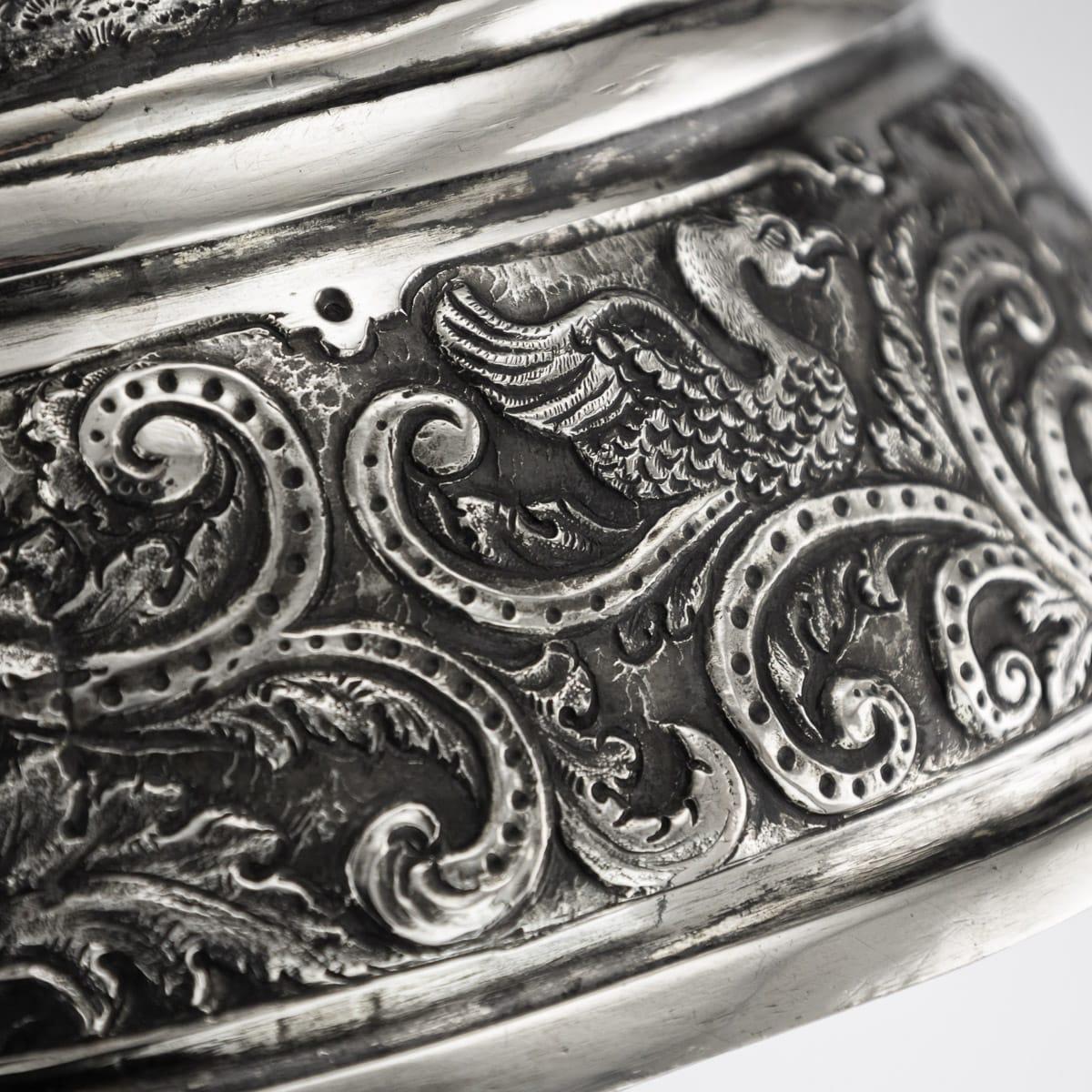 19th Century German Solid Silver Embossed Figural Tankard, Hanau, circa 1850 17