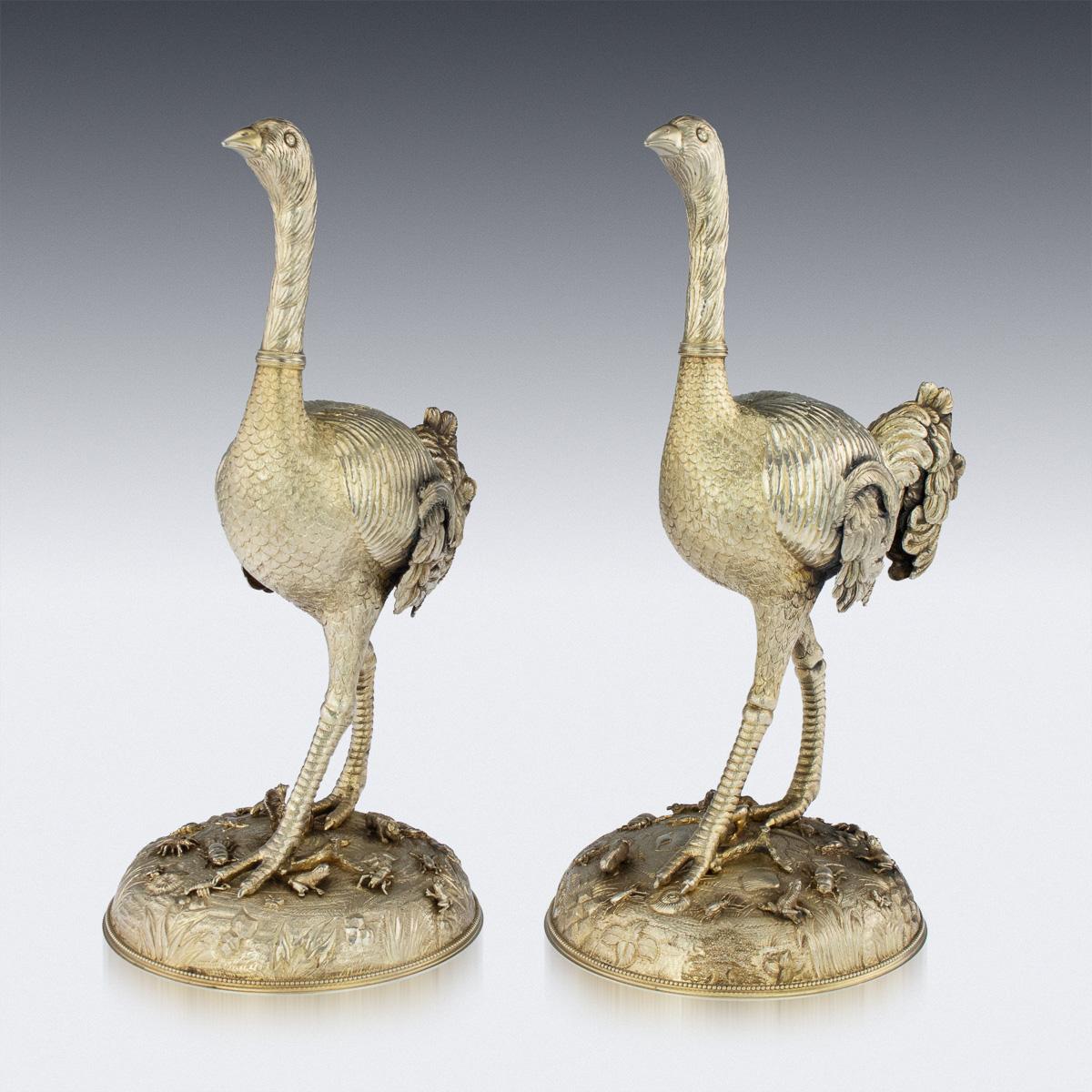 19th Century German Solid Silver Gilt Pair of Ostrich Figures, circa 1860 In Good Condition In Royal Tunbridge Wells, Kent