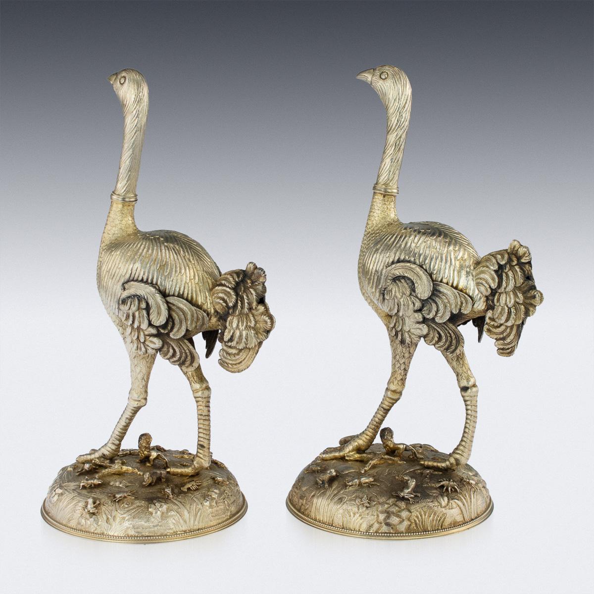 19th Century German Solid Silver Gilt Pair of Ostrich Figures, circa 1860 1