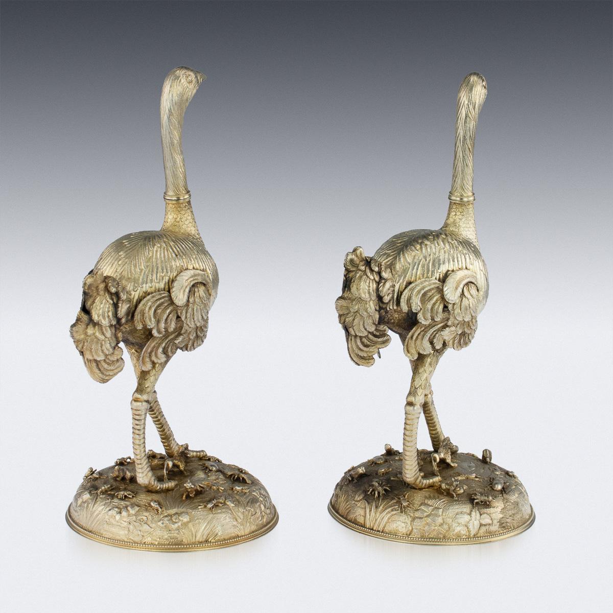 19th Century German Solid Silver Gilt Pair of Ostrich Figures, circa 1860 4