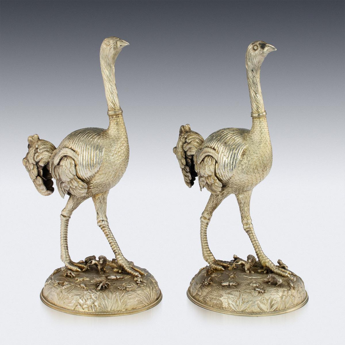 19th Century German Solid Silver Gilt Pair of Ostrich Figures, circa 1860 5