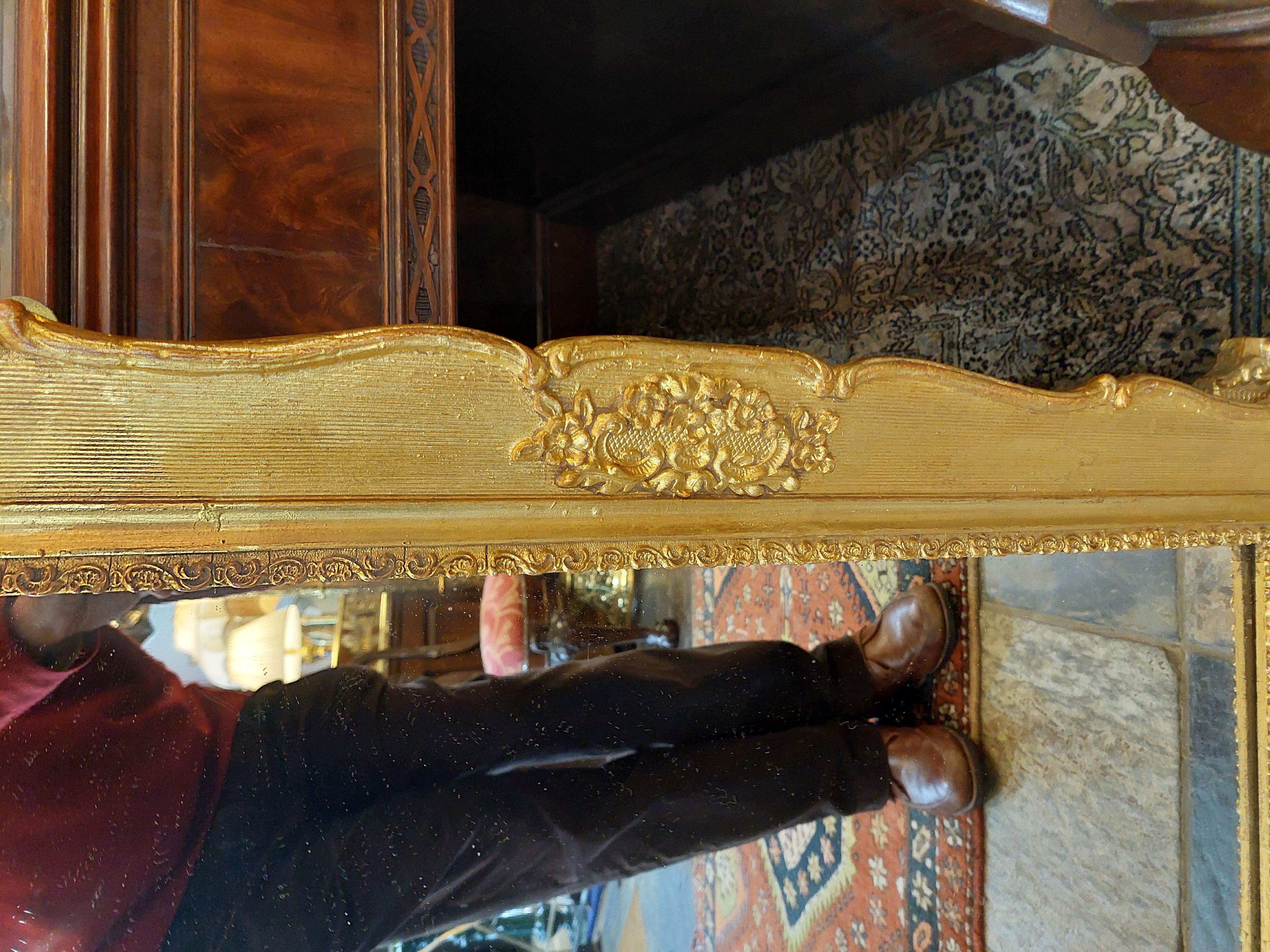 English 19thC Gilt Gesso & Carved Wood Mirror For Sale