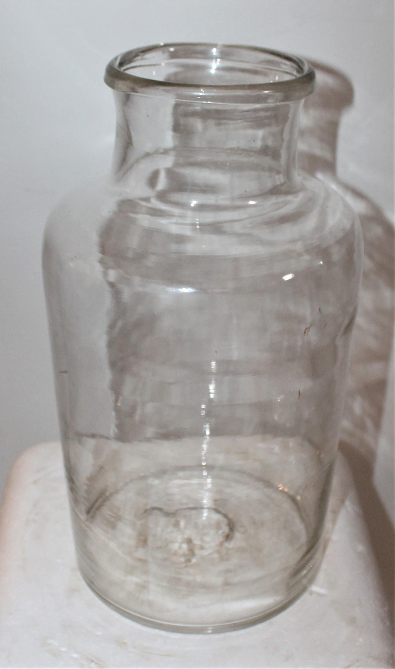 Adirondack 19th Century Glass Jar Lamp Hand Blown W/ Linen Shade For Sale