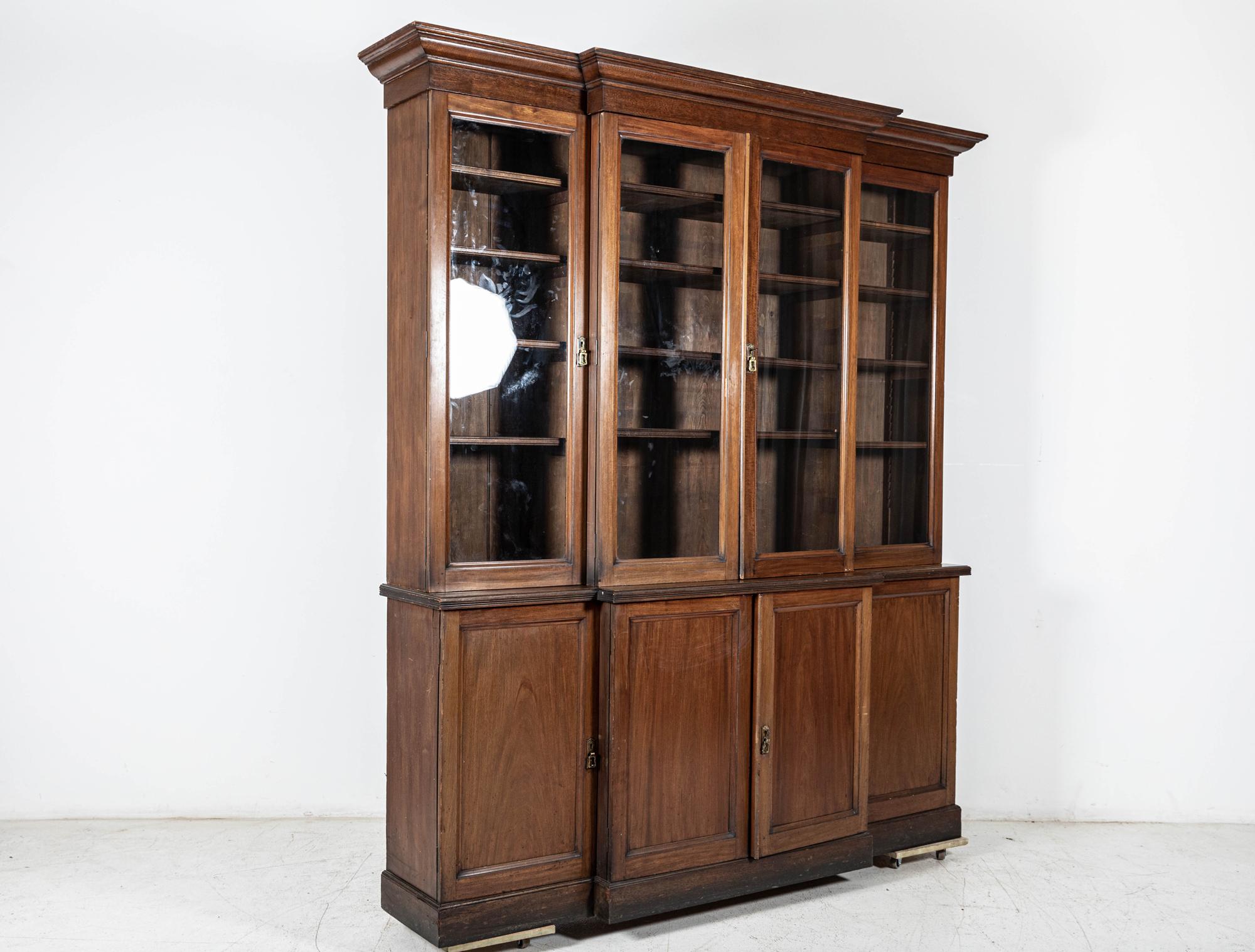 Late 19th Century 19thC Glazed Mahogany Breakfront Bookcase For Sale