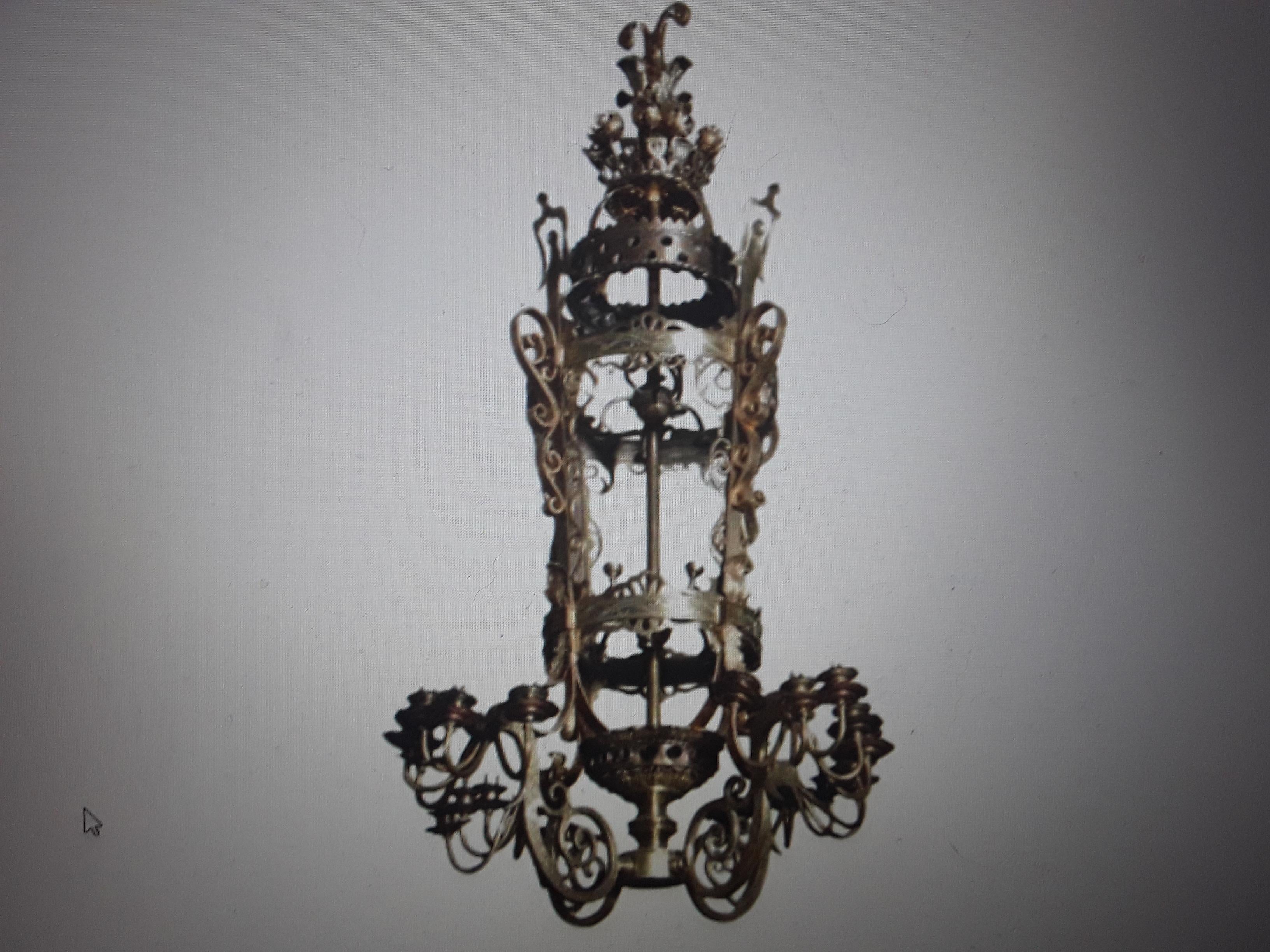 19thc Grand French Louis XVI style Gilt Bronze Palace Lantern/ Chandelier  For Sale 4