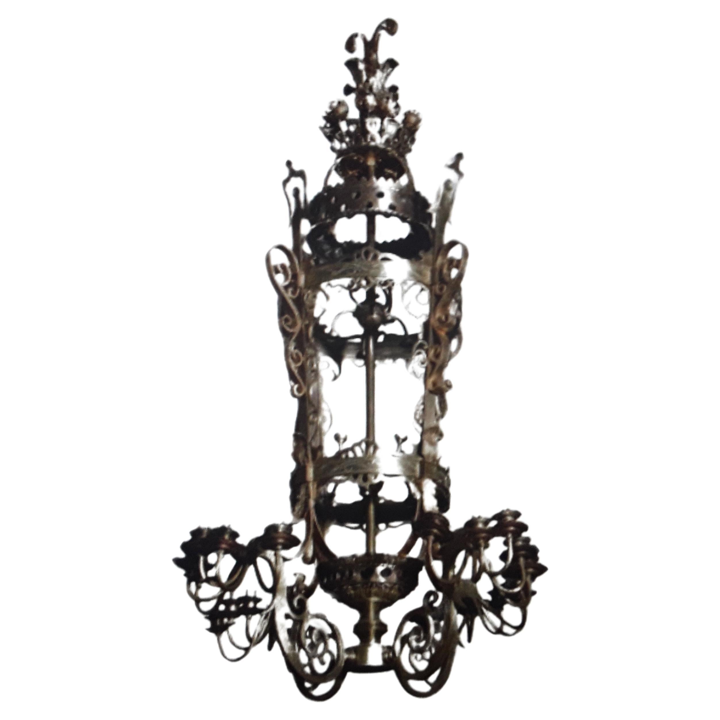 19thc Grand French Louis XVI style Gilt Bronze Palace Lantern/ Chandelier  For Sale