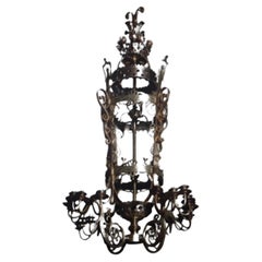 Antique 19thc Grand French Louis XVI style Gilt Bronze Palace Lantern/ Chandelier 