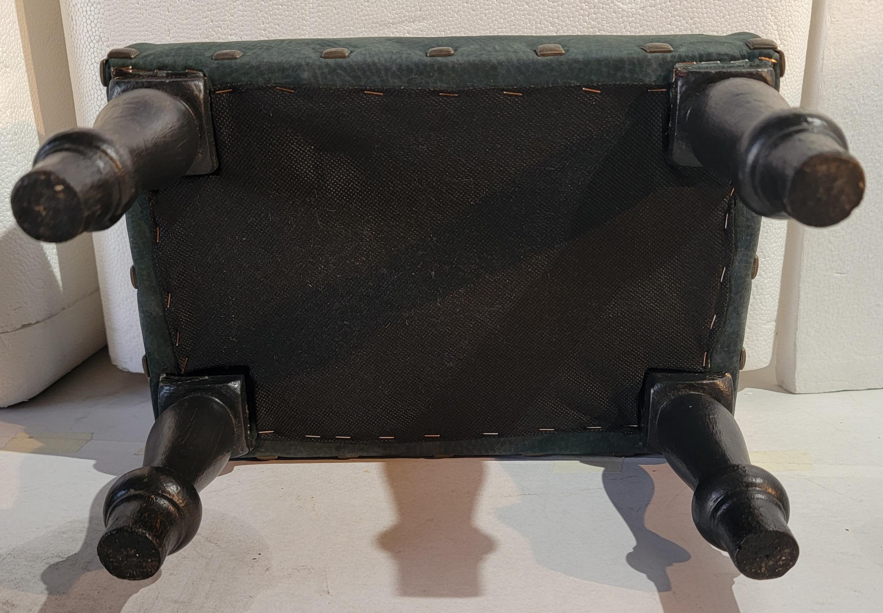 American 19thc Green Suede Covered Stool