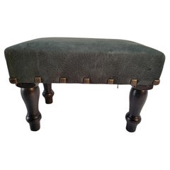 Antique 19thc Green Suede Covered Stool