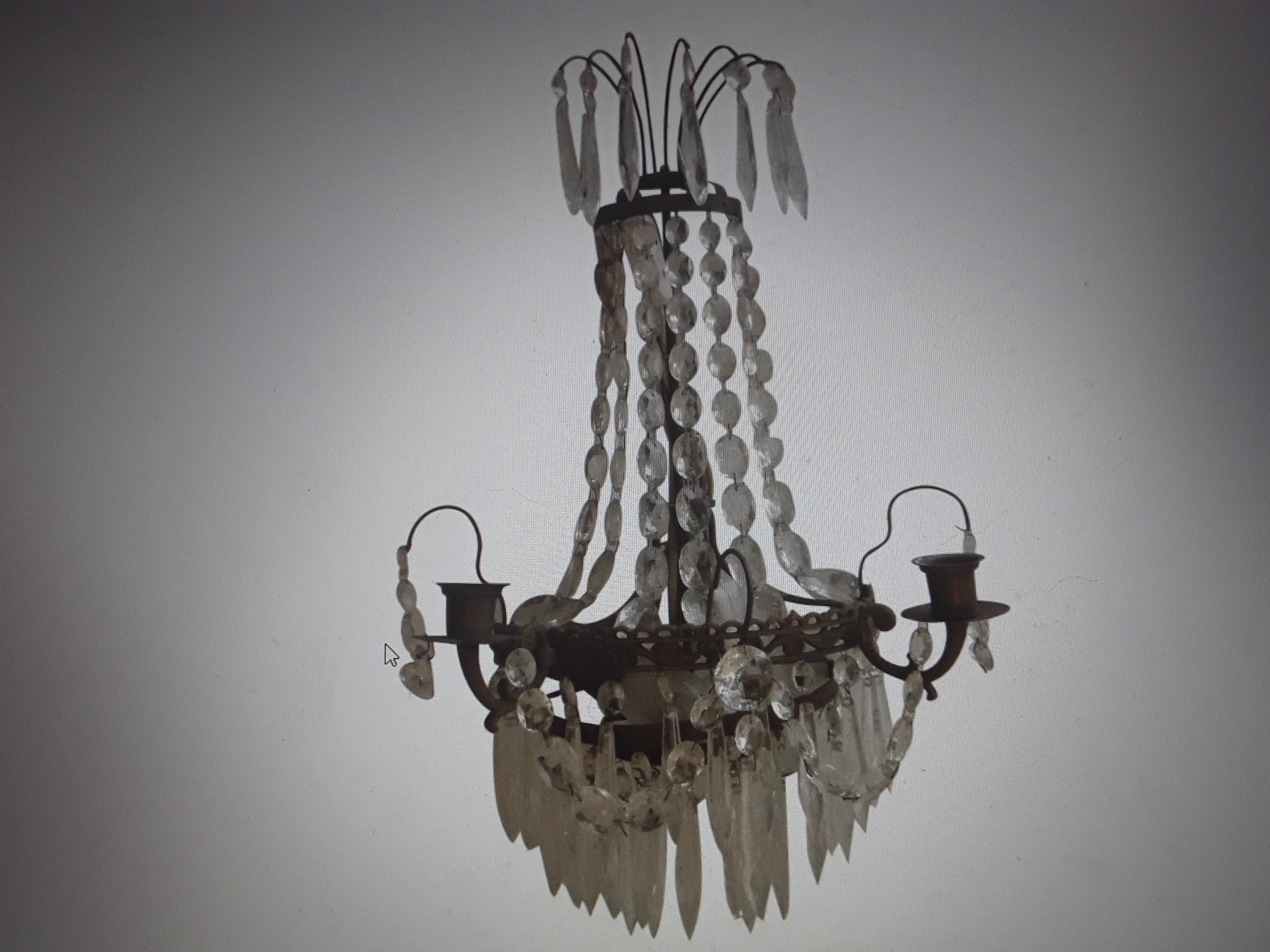  19thc Gustavian Cut Cascading Crystal Wall Sconce For Sale 5