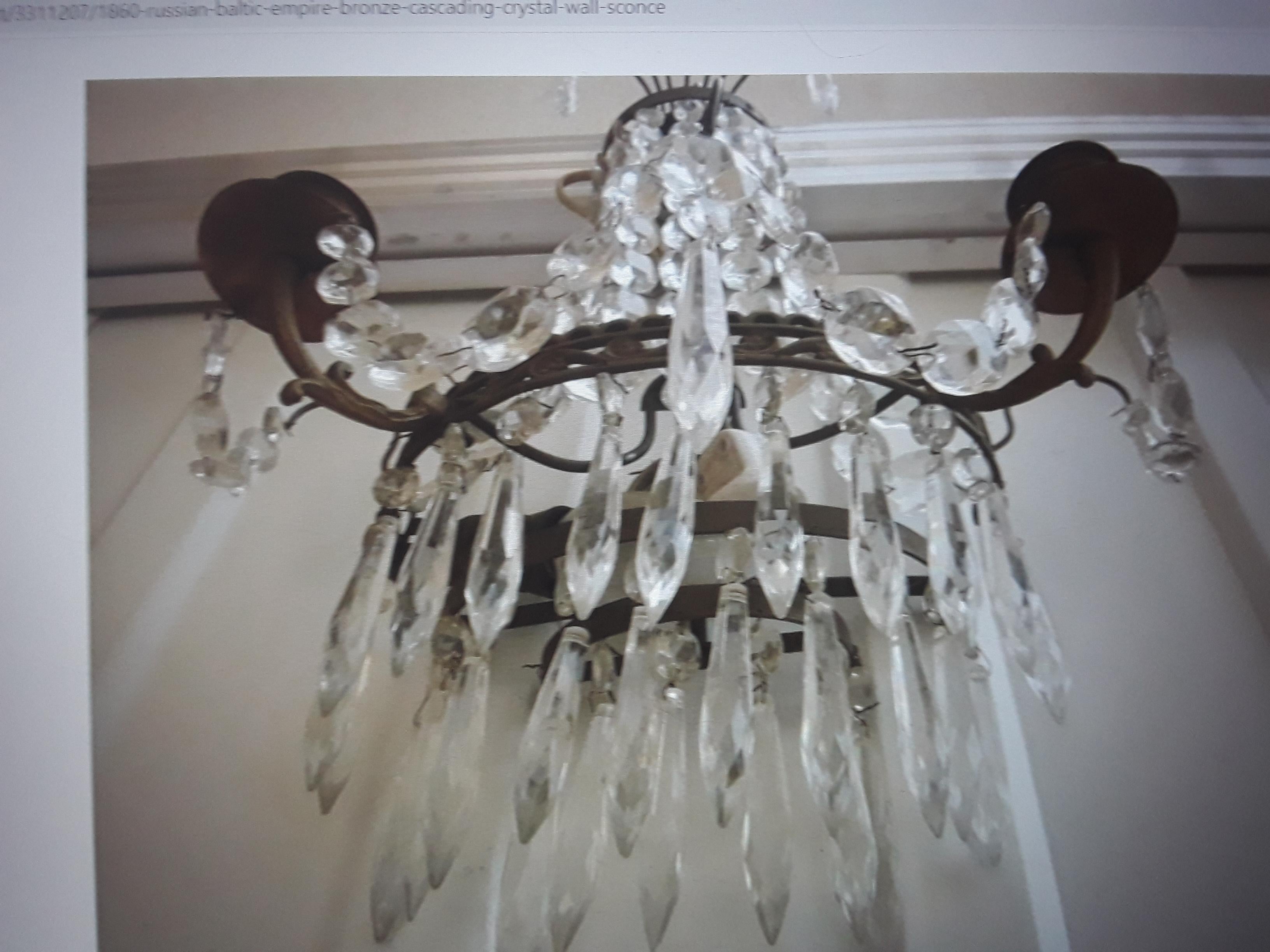 Swedish  19thc Gustavian Cut Cascading Crystal Wall Sconce For Sale