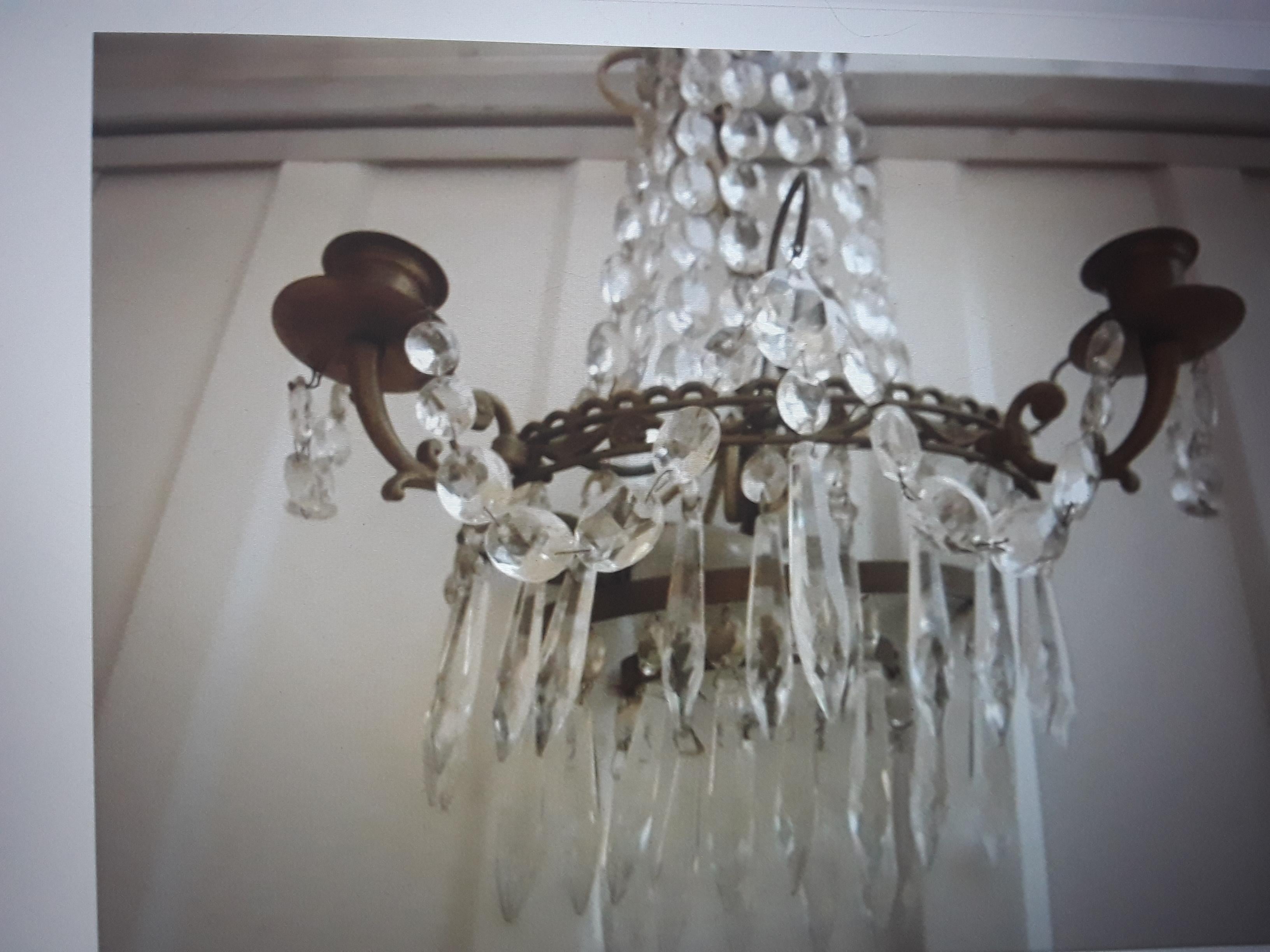 Bronze  19thc Gustavian Cut Cascading Crystal Wall Sconce For Sale
