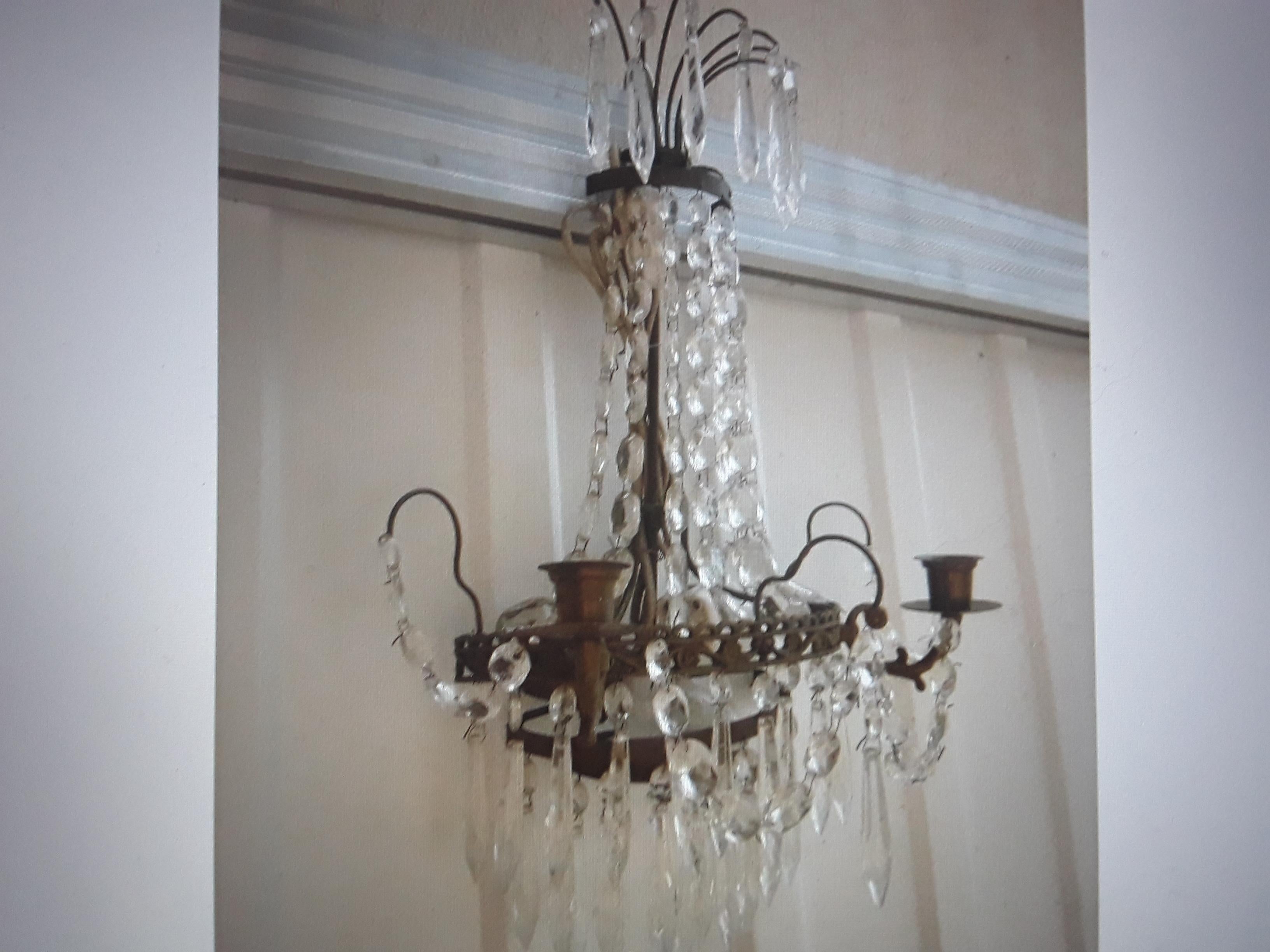  19thc Gustavian Cut Cascading Crystal Wall Sconce For Sale 3