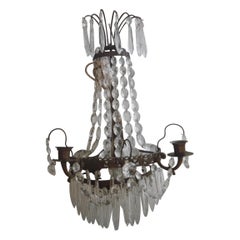 19thc Gustavian Cut Cascading Crystal Wall Sconce