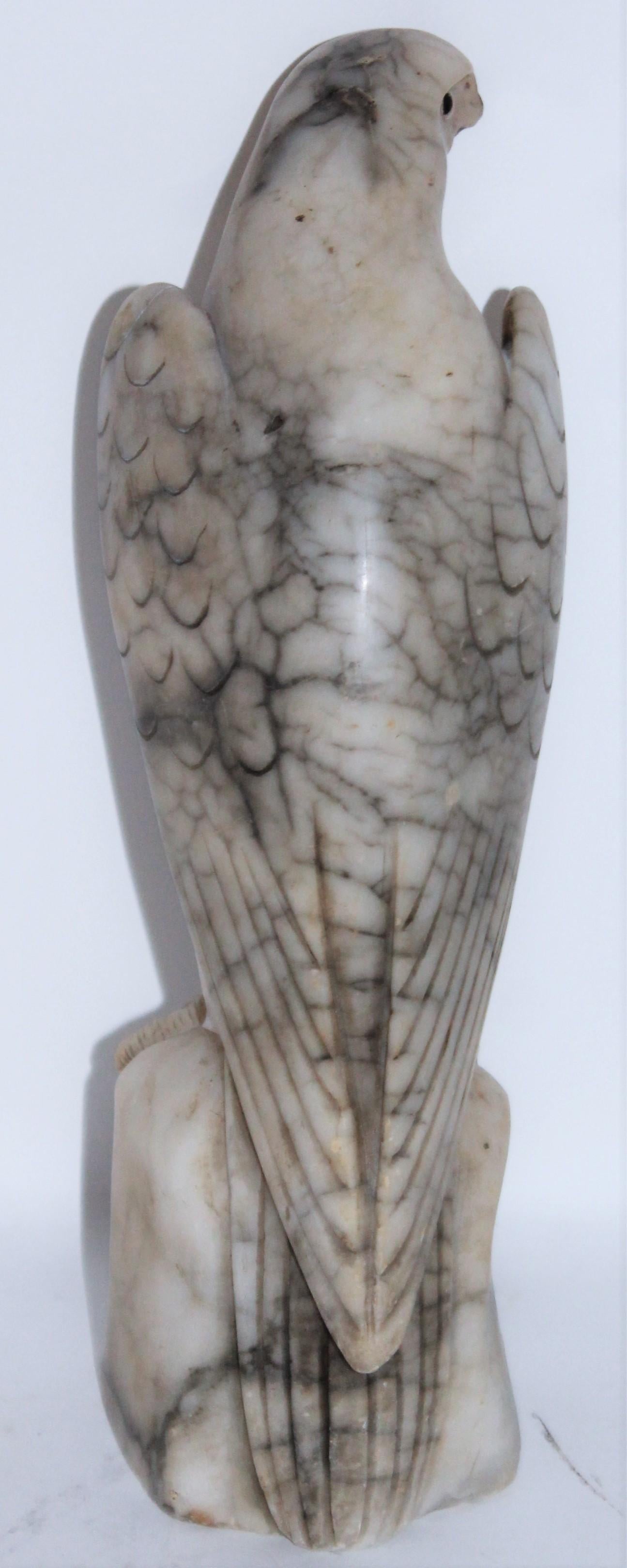 American 19th Century Hand Carved Alabaster Hawk with Glass Eyes For Sale