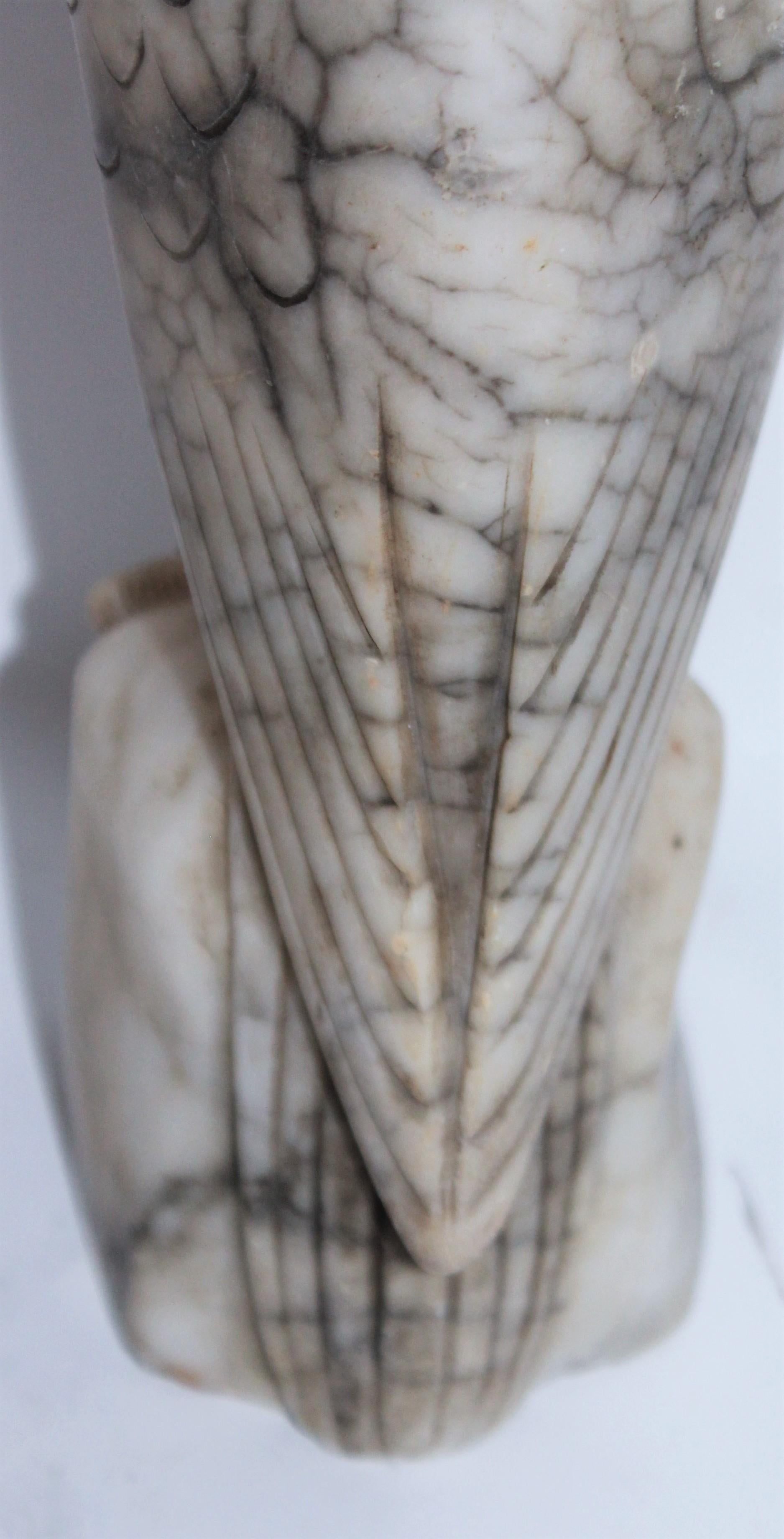 Hand-Crafted 19th Century Hand Carved Alabaster Hawk with Glass Eyes For Sale
