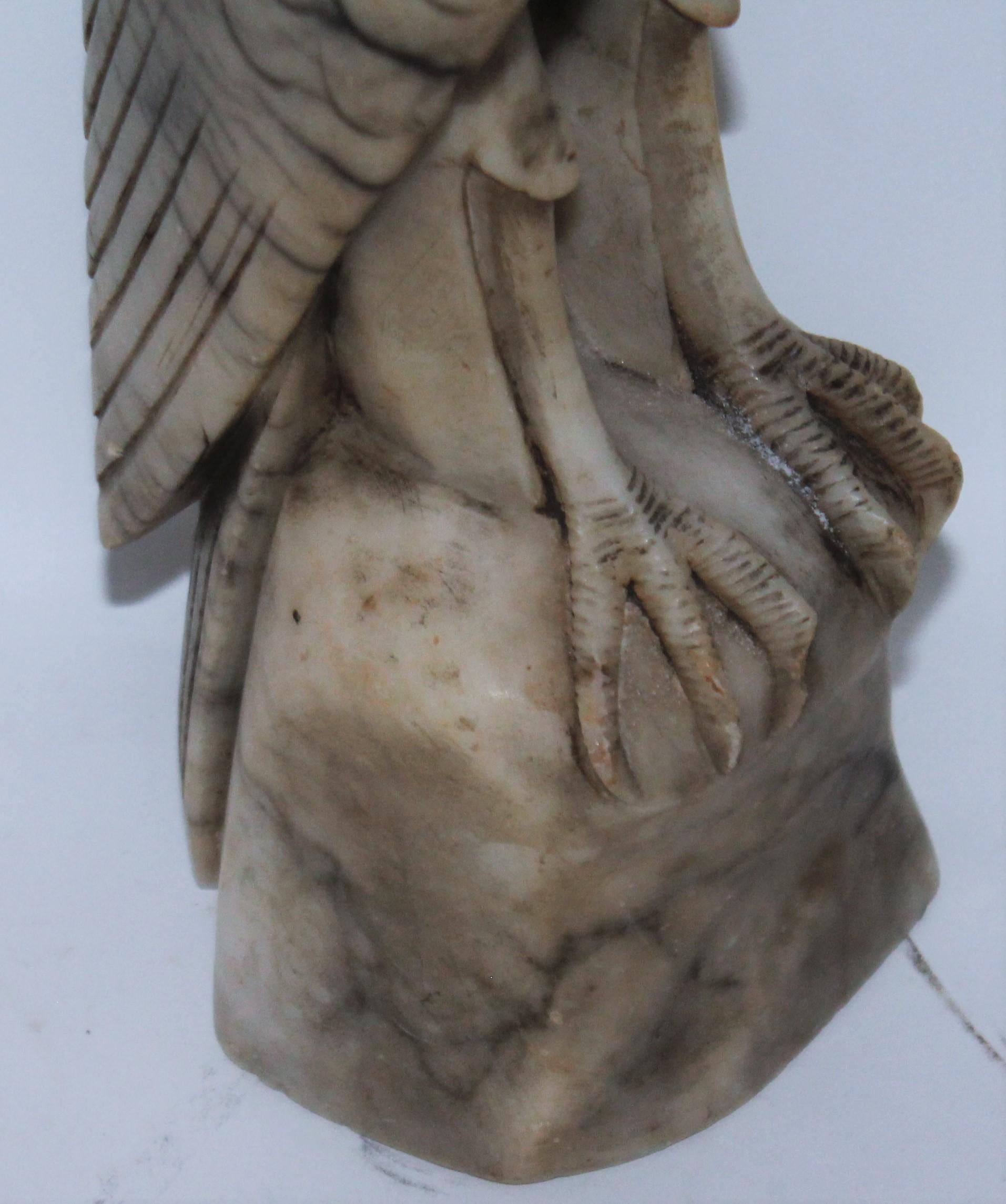 19th Century Hand Carved Alabaster Hawk with Glass Eyes In Good Condition For Sale In Los Angeles, CA