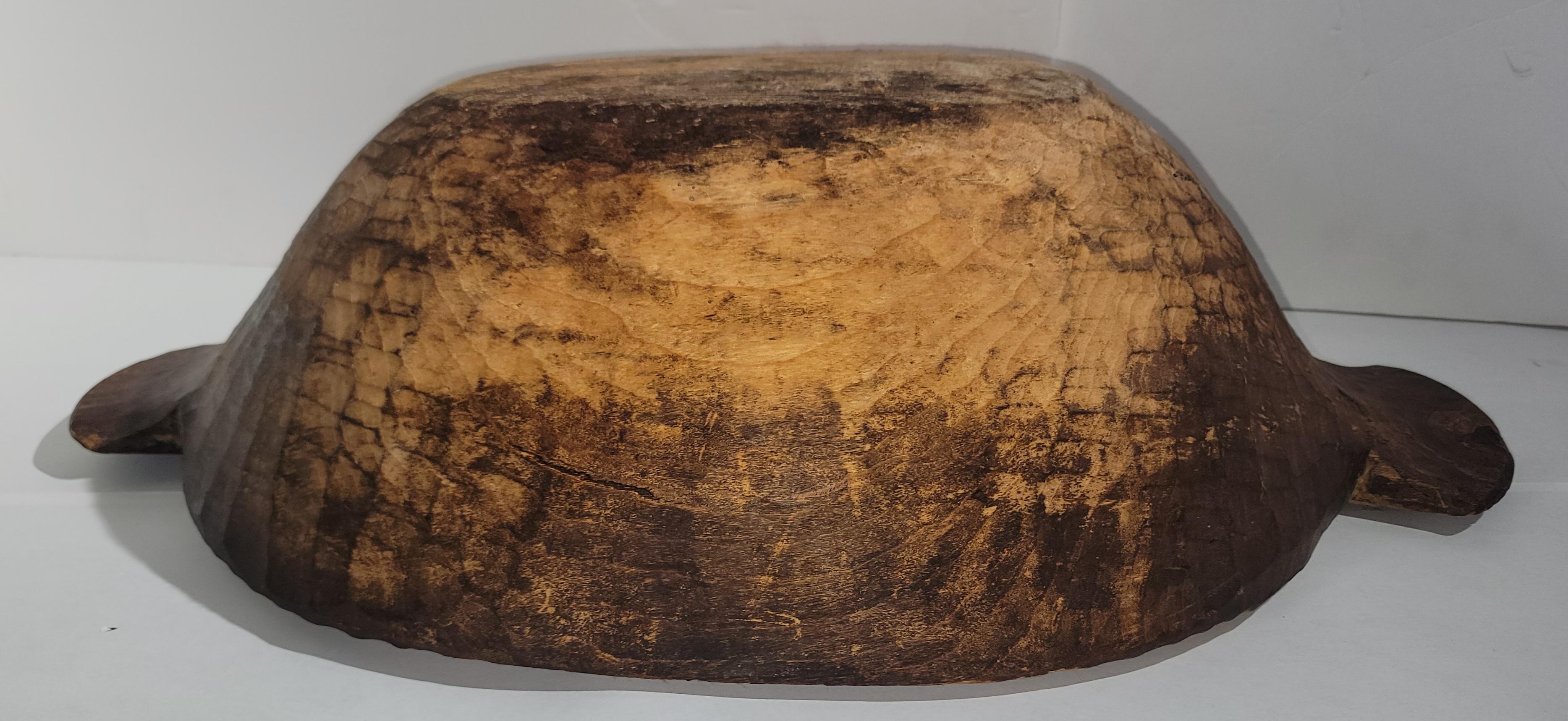 Wood 19thc Hand Carved Dough Bowl For Sale