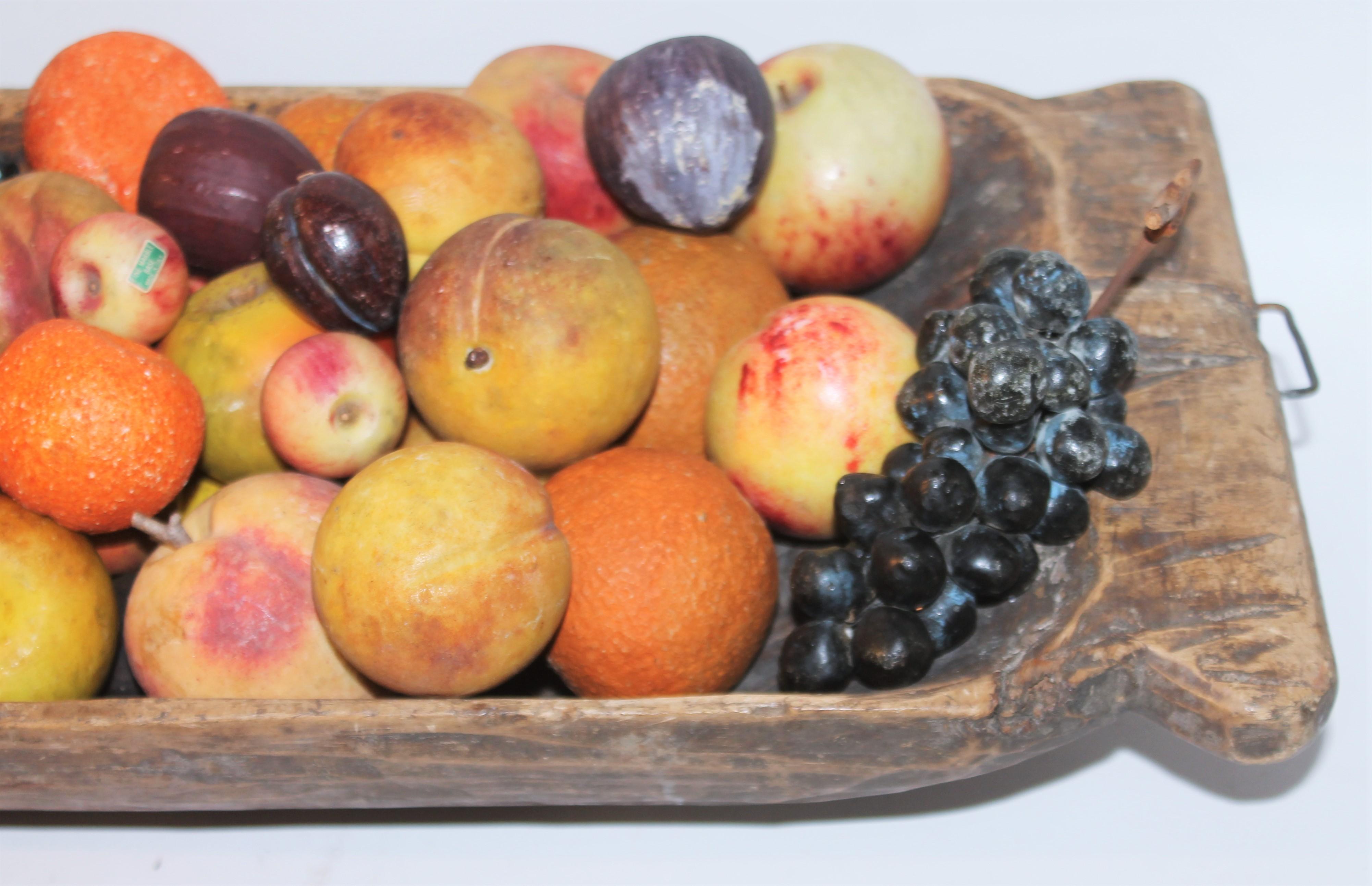 19th Century 19th C Hand Carved Dough Bowl W/46 Pieces of Stone Fruit