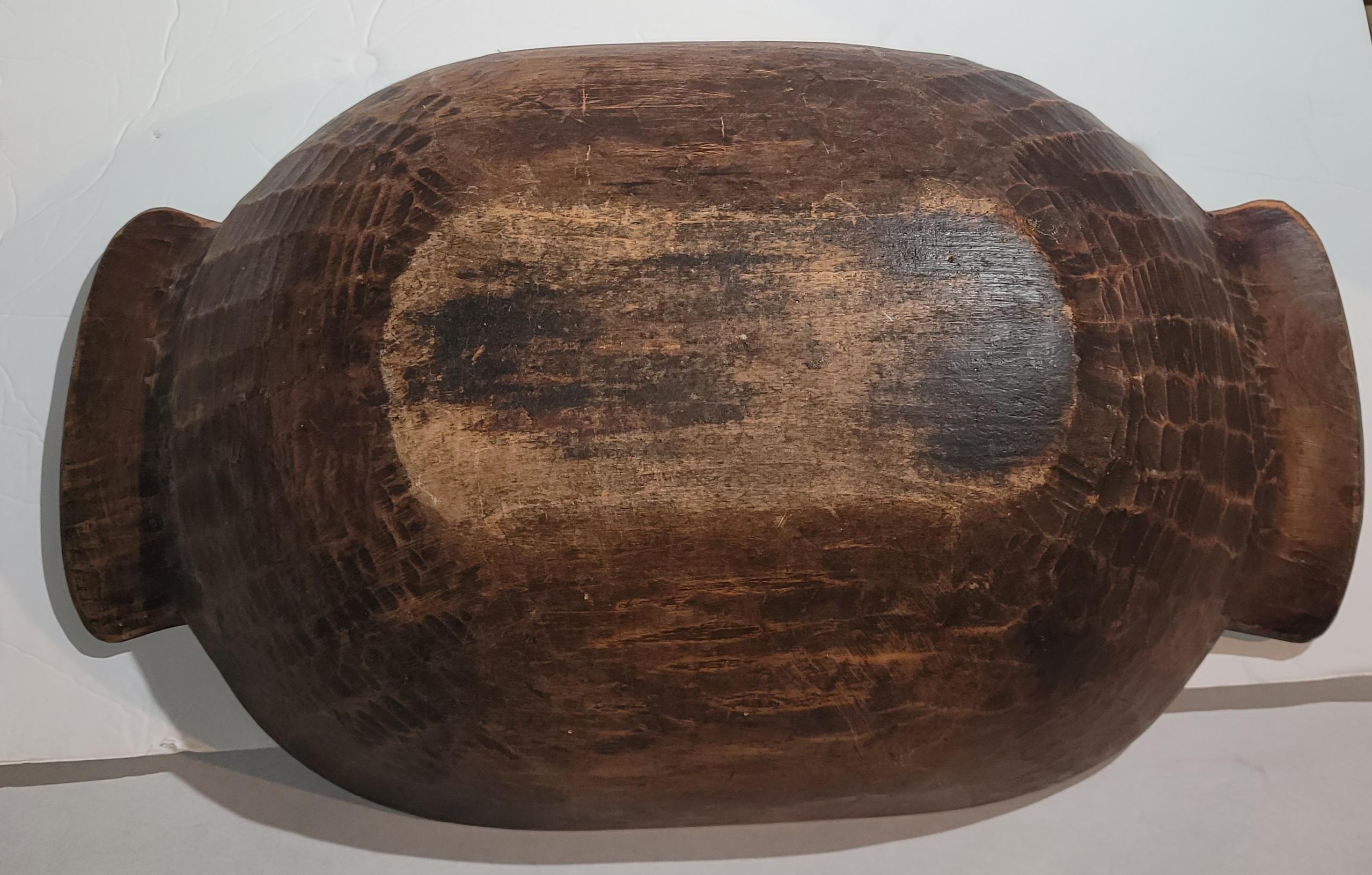 19th Century Hand Carved Dough Bowl with Rag Balls For Sale 2