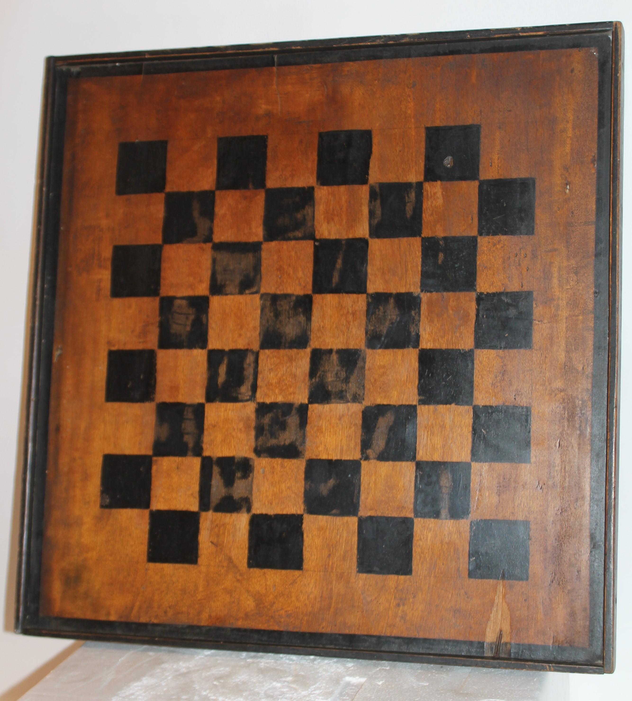 19thc Hand Carved Game Board in Original Paint In Good Condition In Los Angeles, CA