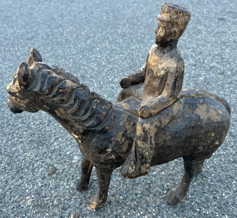Hand-Carved 19Thc Hand Carved Horse & Rider For Sale