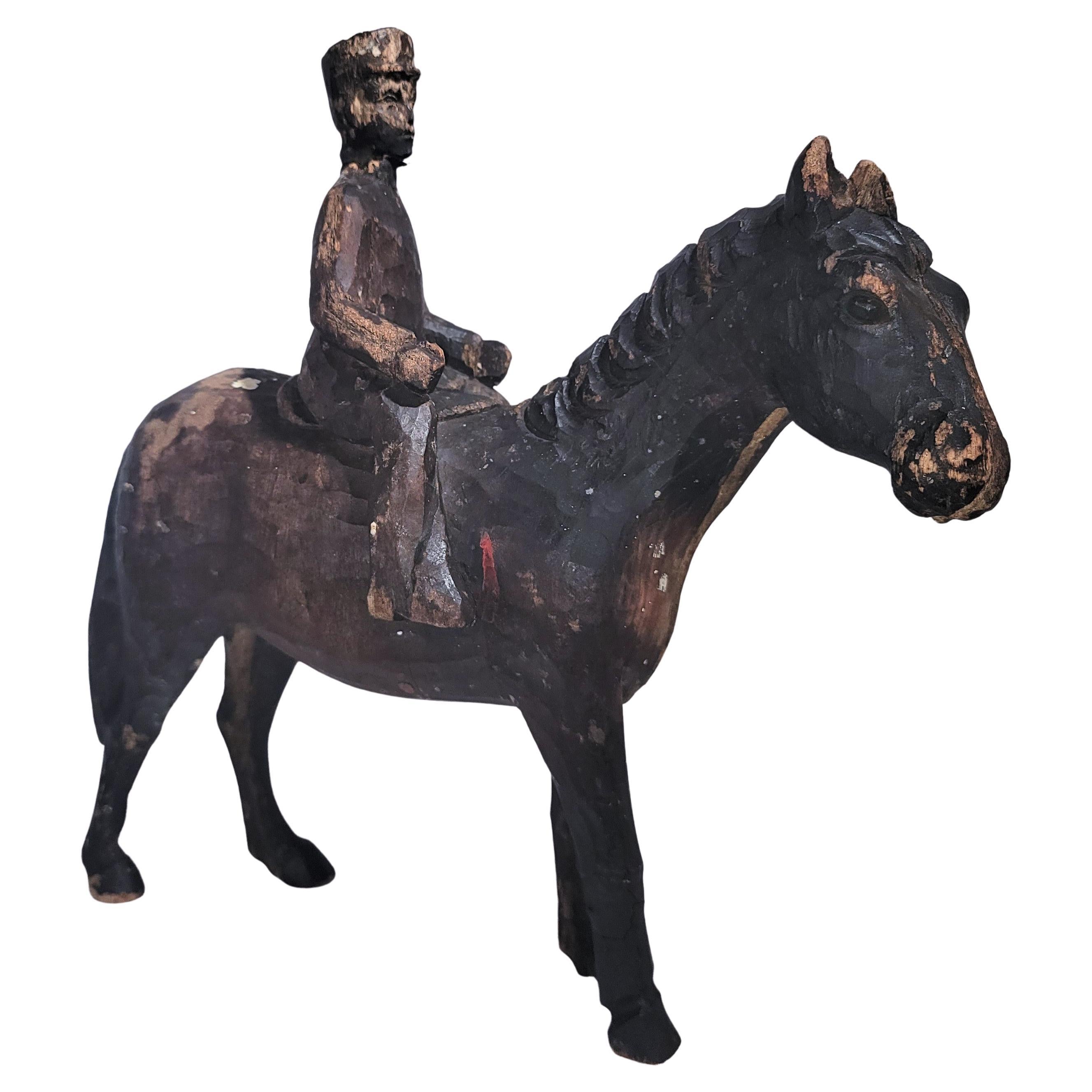 Cheval et cavalier sculpts  la main du 19me sicle