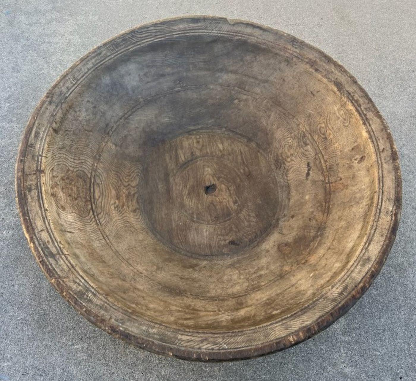 19th Century 19Thc Hand Carved Large Wood Bowl / Tray For Sale