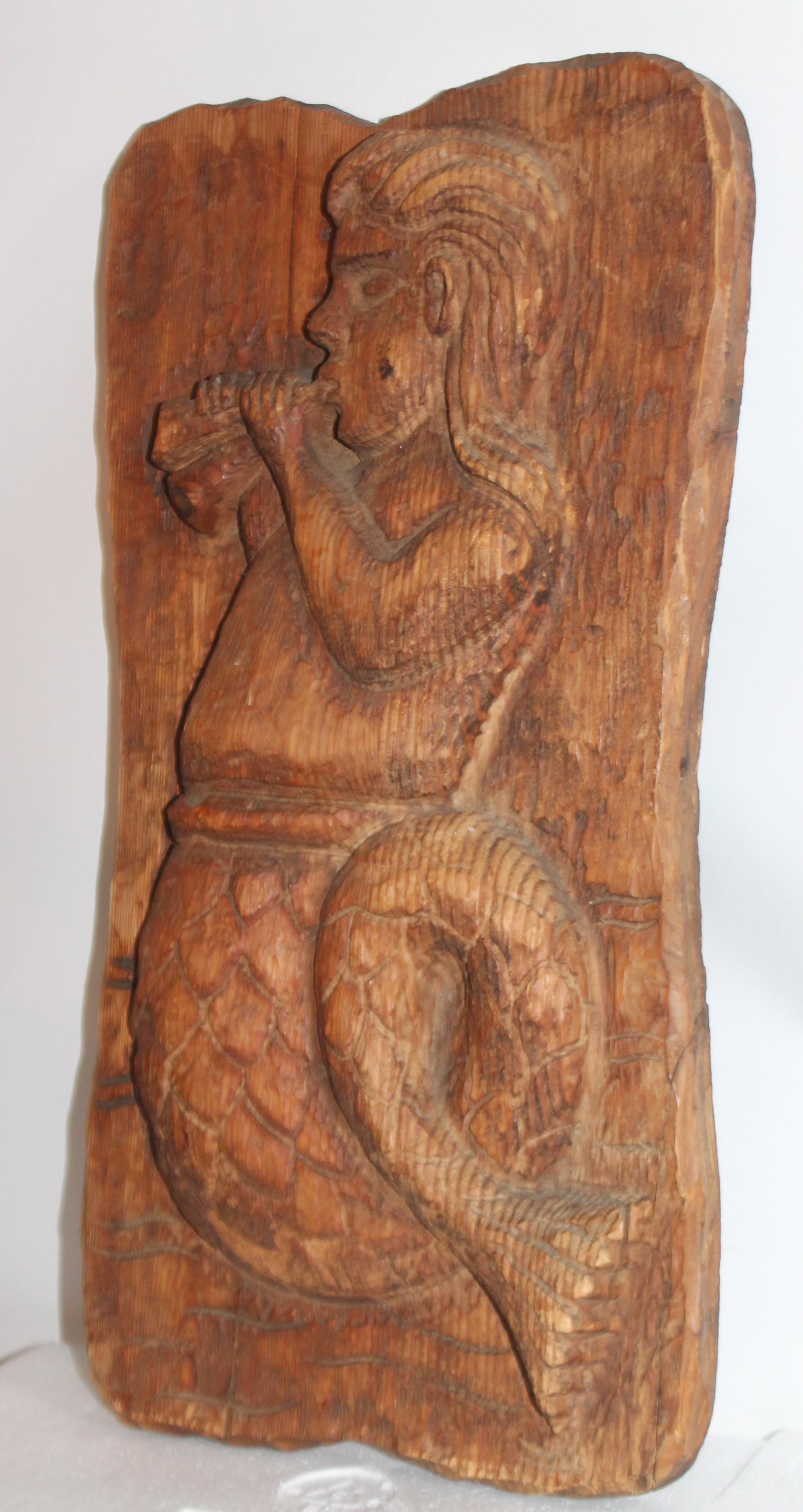 Folk Art 19th Century Hand Carved Mermaid Plaque