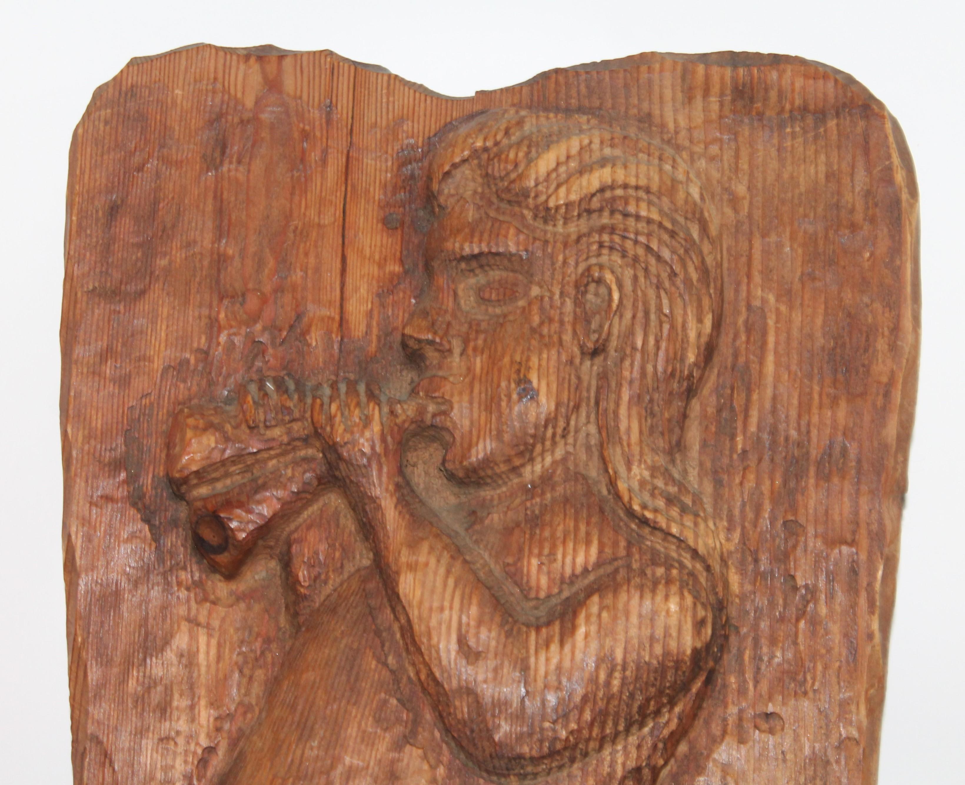 American 19th Century Hand Carved Mermaid Plaque